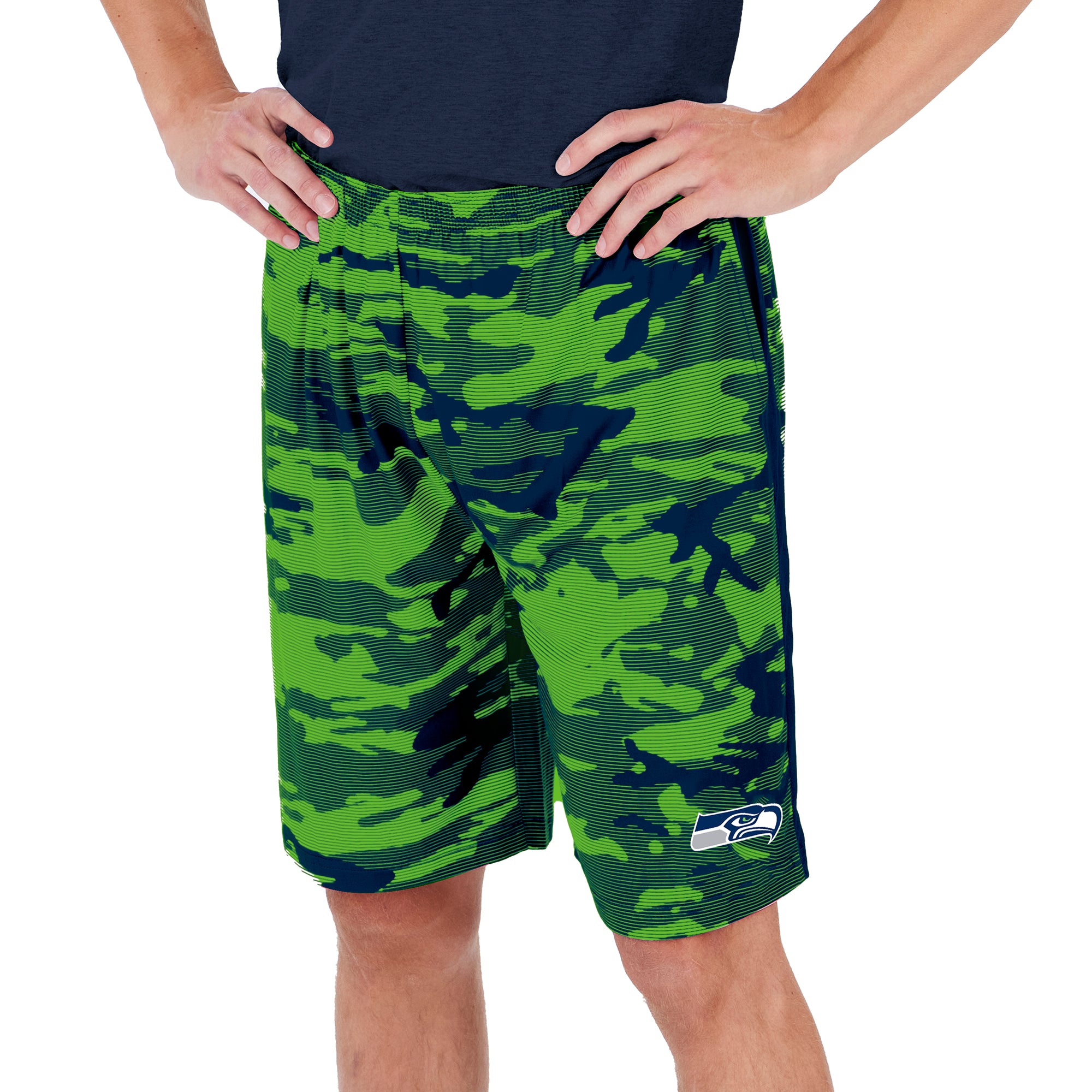 Zubaz Men's NFL Seattle Seahawks Lightweight Camo Lines Shorts with Logo