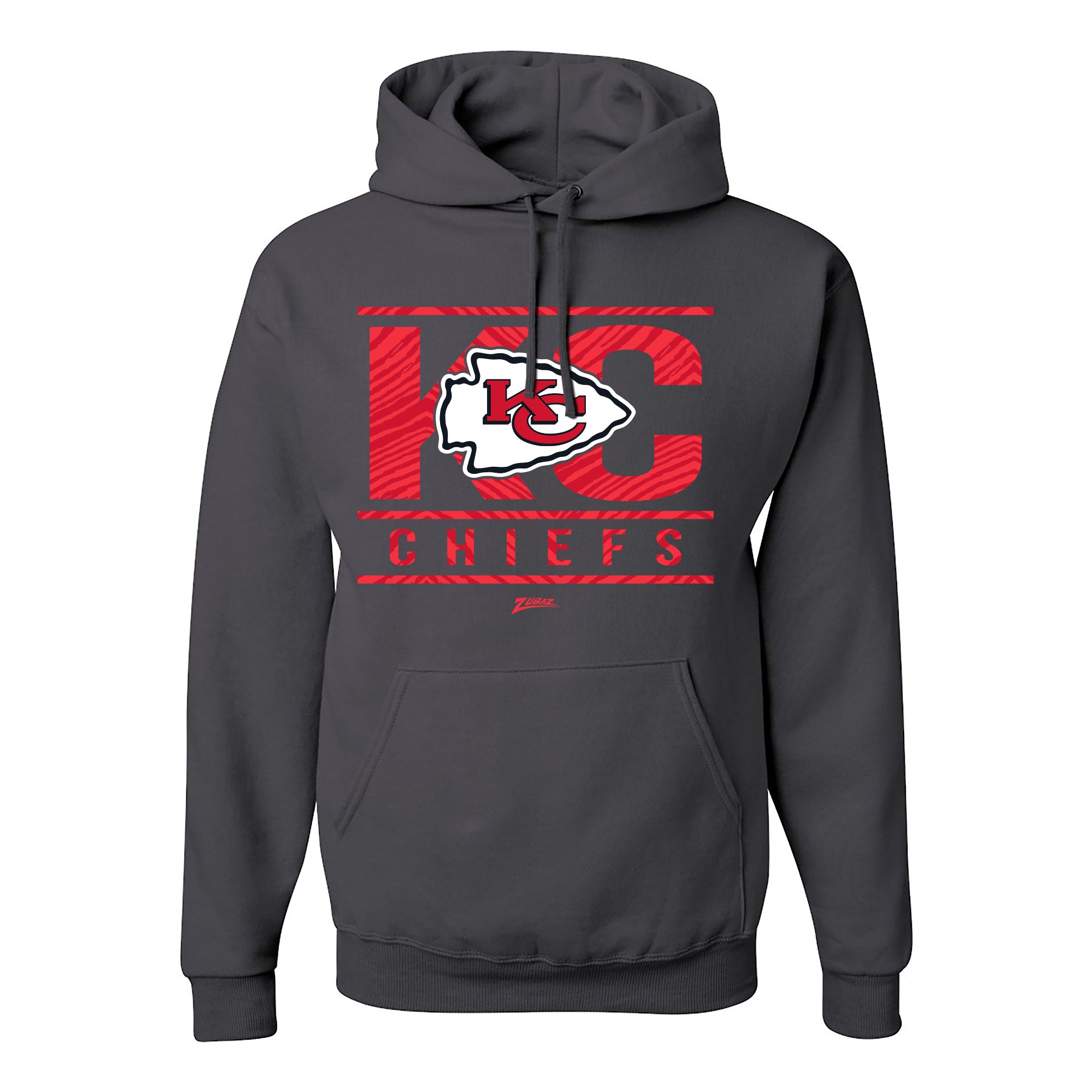 Zubaz NFL Kansas City Chiefs Unisex Pullover Fleece Hoodie for Adult Men and Women, Z2C Goal Line, Charcoal