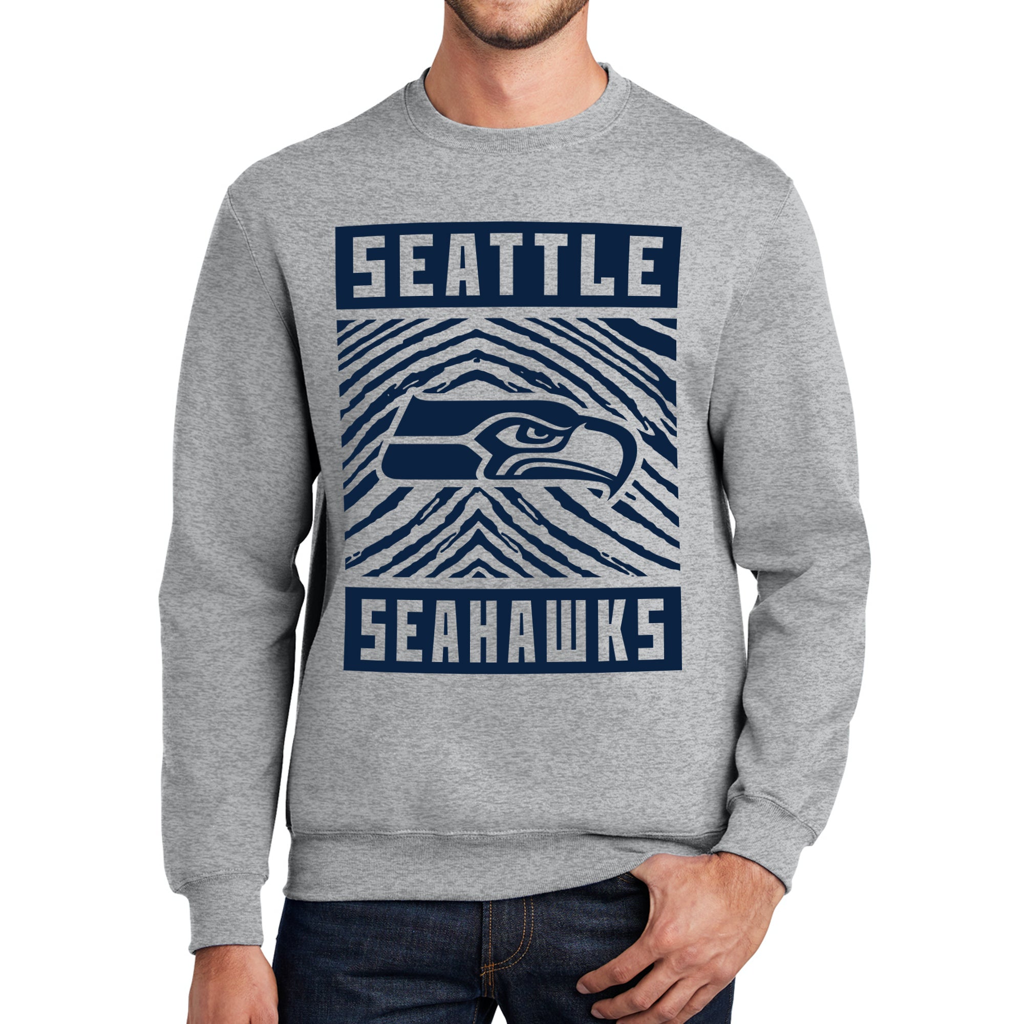 Zubaz NFL Men's Crewneck Sweatshirt With Zebra Graphic, Seattle Seahawks