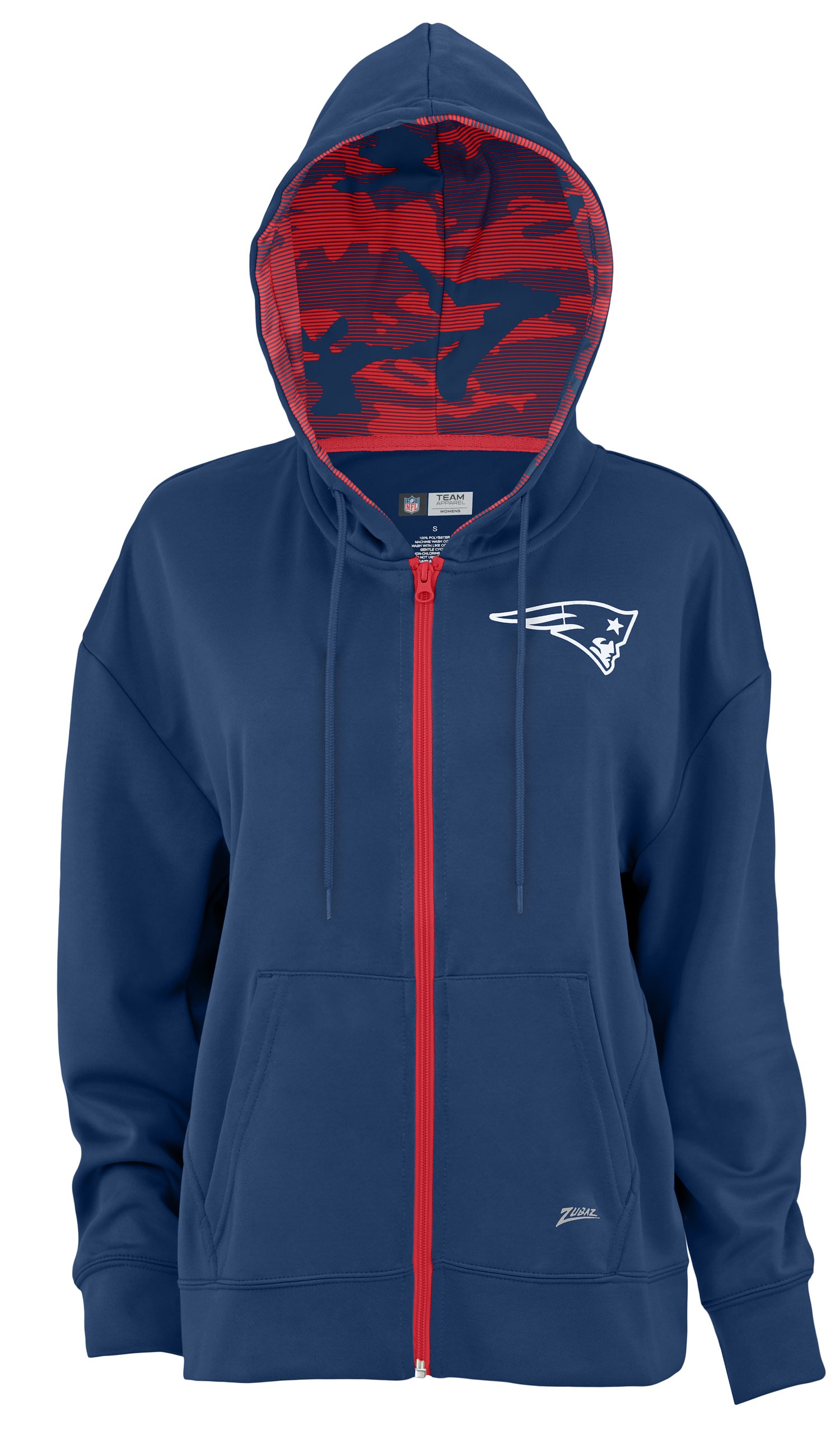 Zubaz NFL Women's Standard Full Zip Hoodie New England Patriots