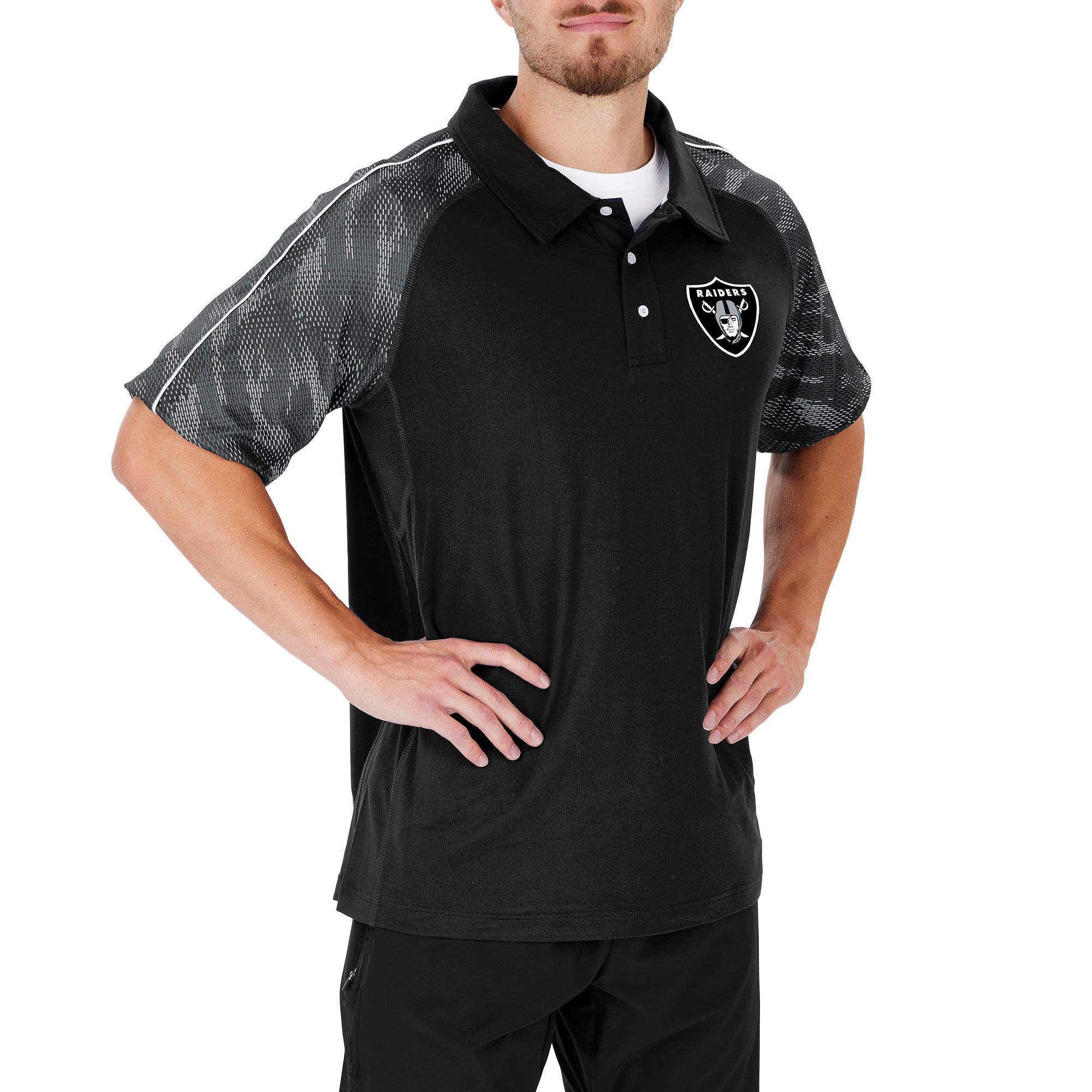 Zubaz NFL Men's Las Vegas Raiders Elevated Field Polo W/ Viper Print Accent