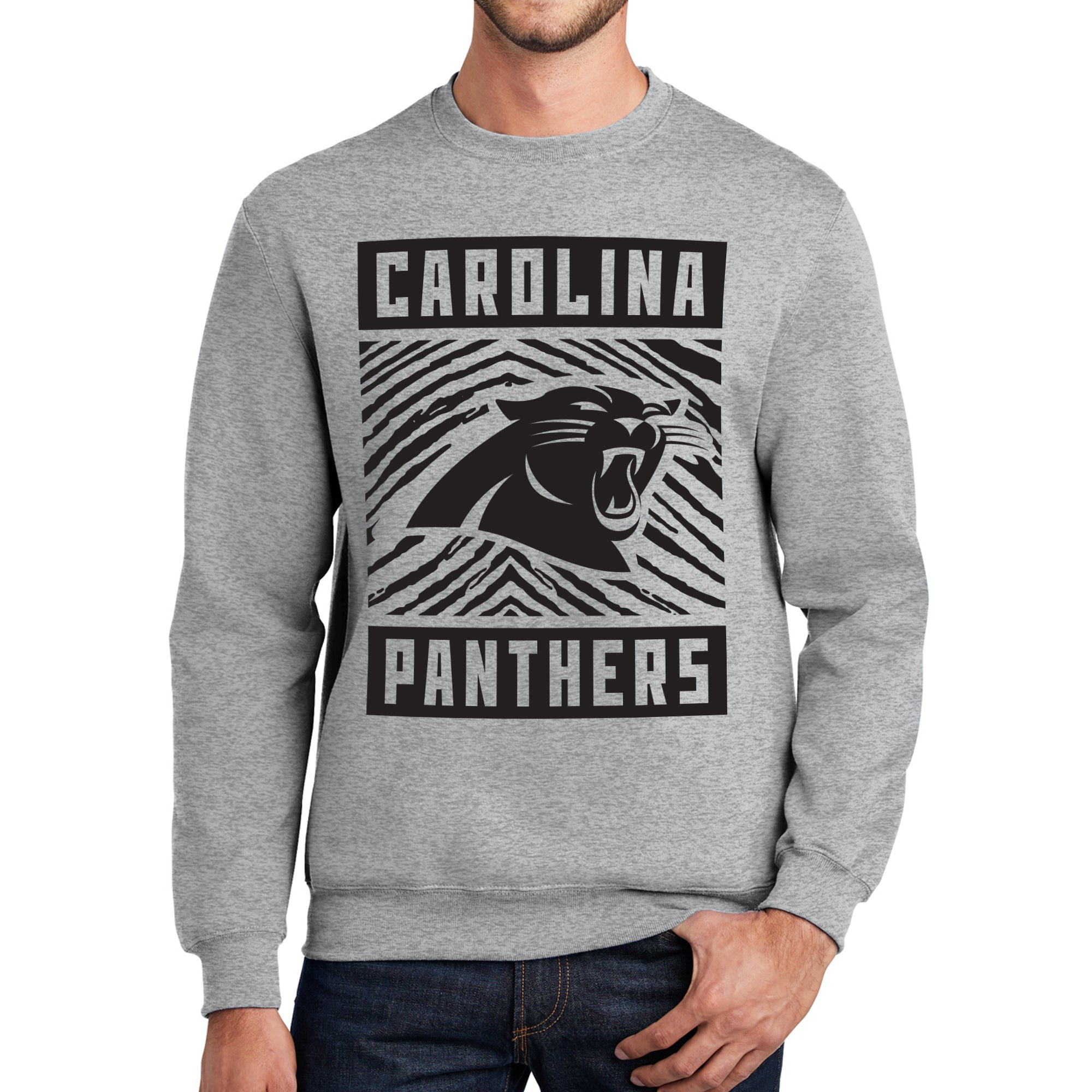 Zubaz NFL Men's Crewneck Sweatshirt With Zebra Graphic, Carolina Panthers