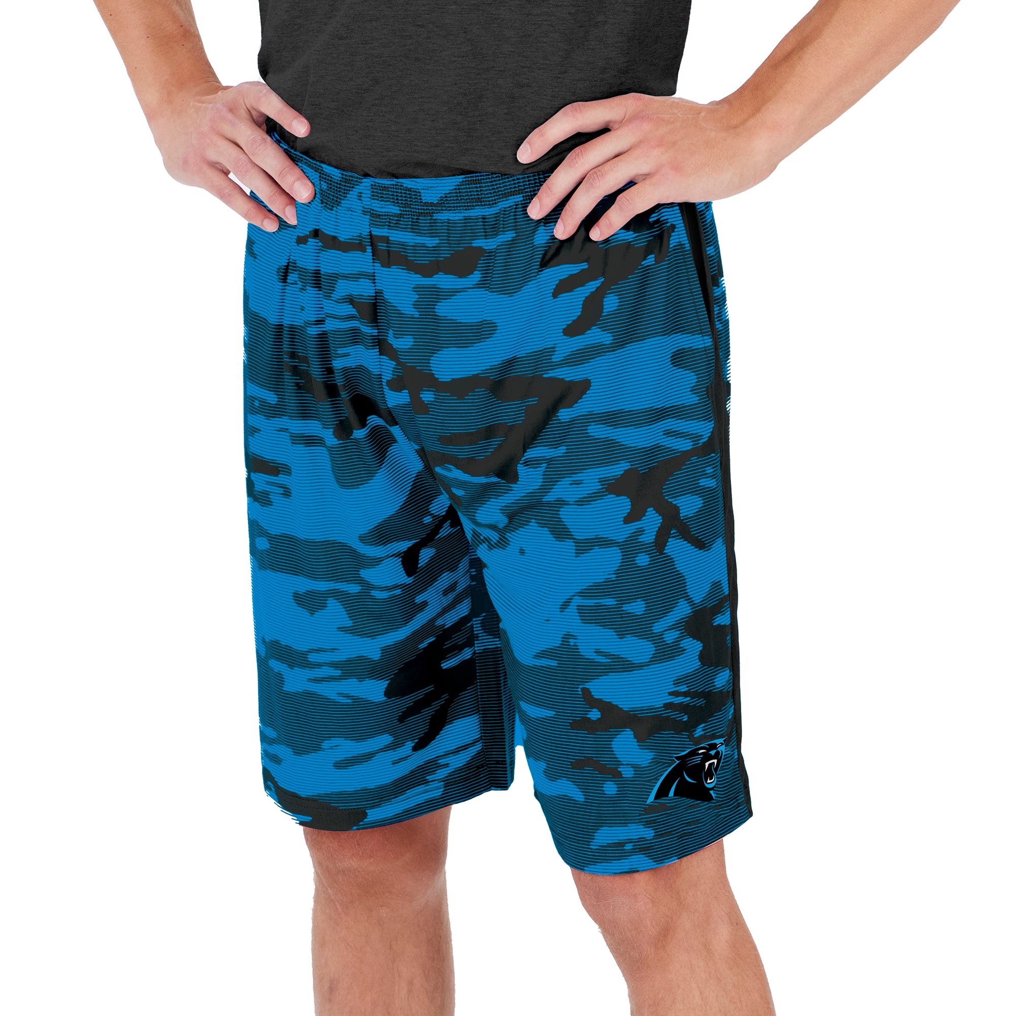 Zubaz Men's NFL Carolina Panthers Lightweight Camo Lines Shorts with Logo