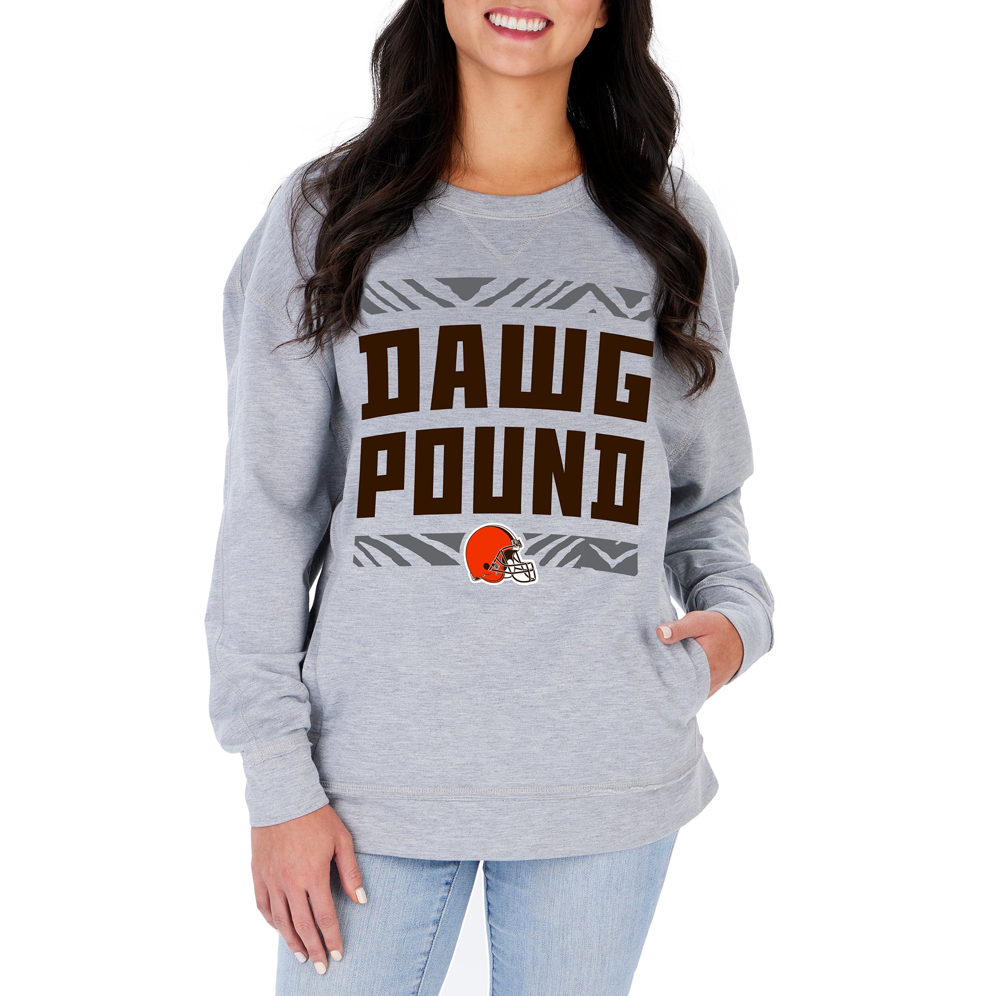 Zubaz NFL Women's Cleveland Browns Heather Gray Crewneck Sweatshirt