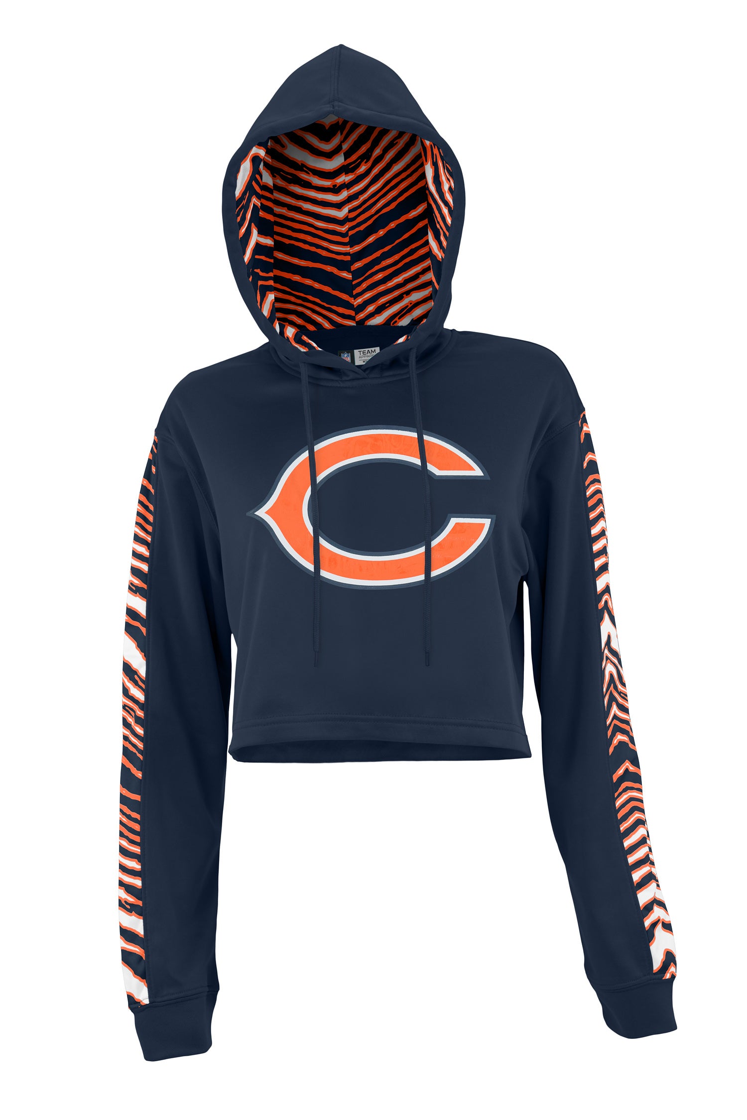 Zubaz NFL Women's Chicago Bears Zebra Team Logo Crop Top Hoodie