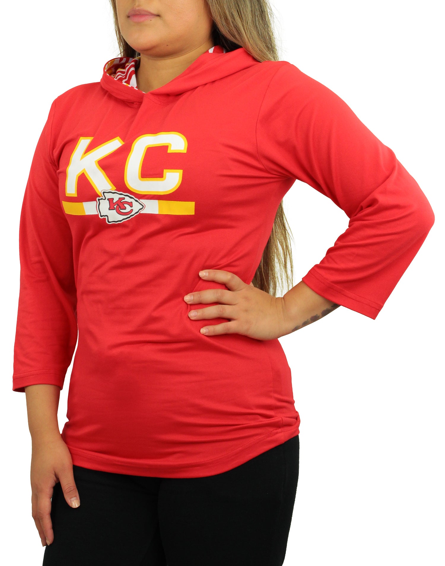 Zubaz NFL Women's Kansas City Chiefs Solid Team Color Lightweight Pullover