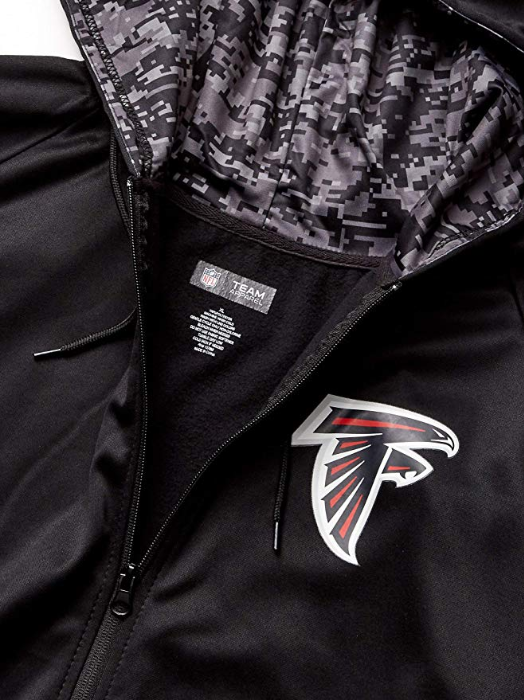 Zubaz NFL Men's Atlanta Falcons Full Zip Digital Camo Hood Hoodie, Black