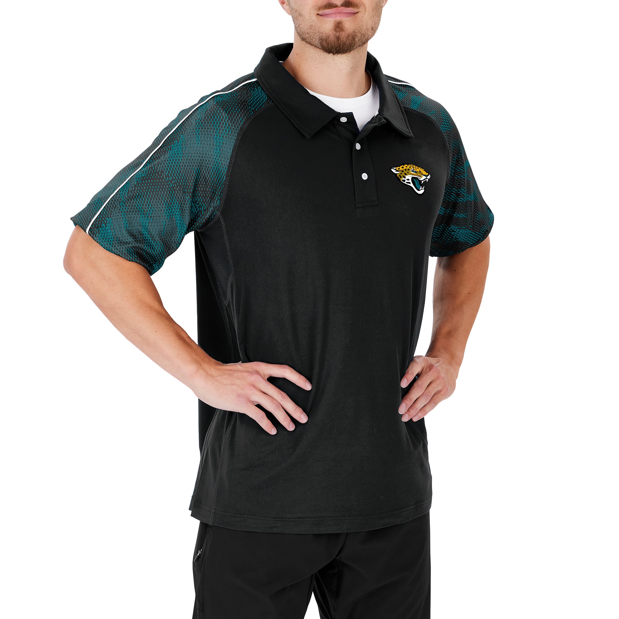 Zubaz Jacksonville Jaguars NFL Men's Elevated Field Polo Viper Print Accent