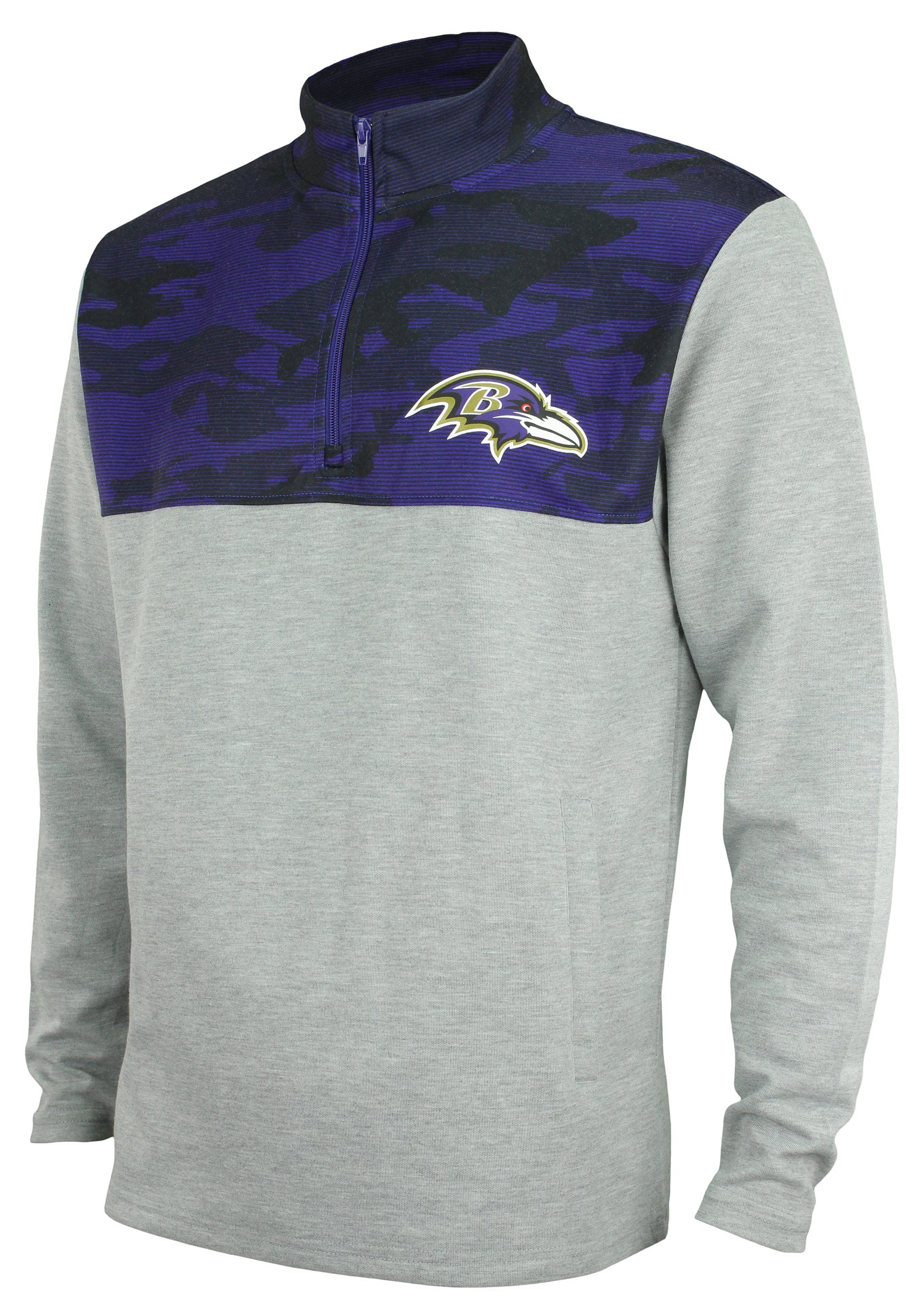 Zubaz Men's NFL Baltimore Ravens Gray 1/4 Zip Fleece Pullover With Camo Lines