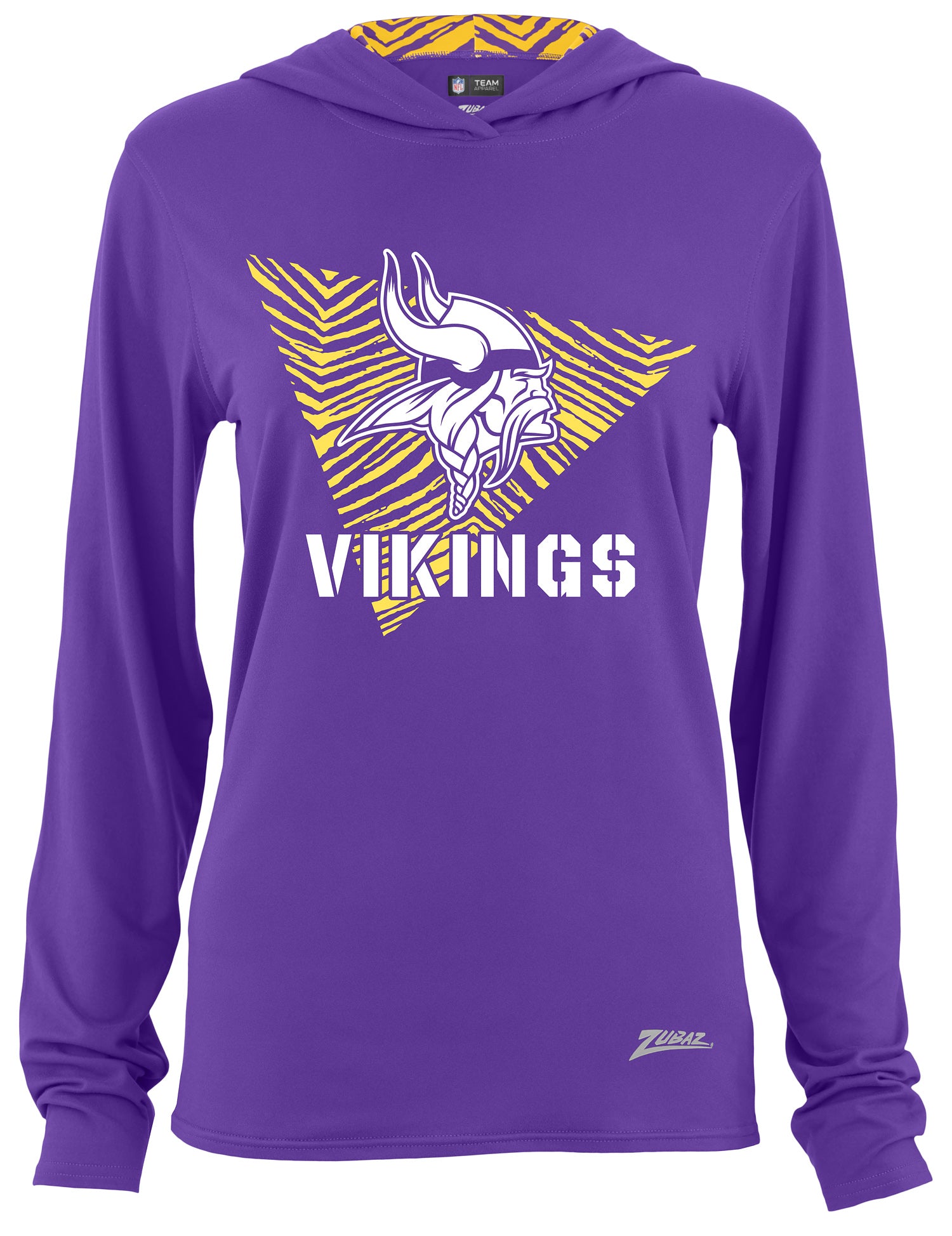 Zubaz NFL Women's Light Weight Team Color Hoodie 2 Tone Zebra Liner, Retro 3 Point Logo, Minnesota Vikings