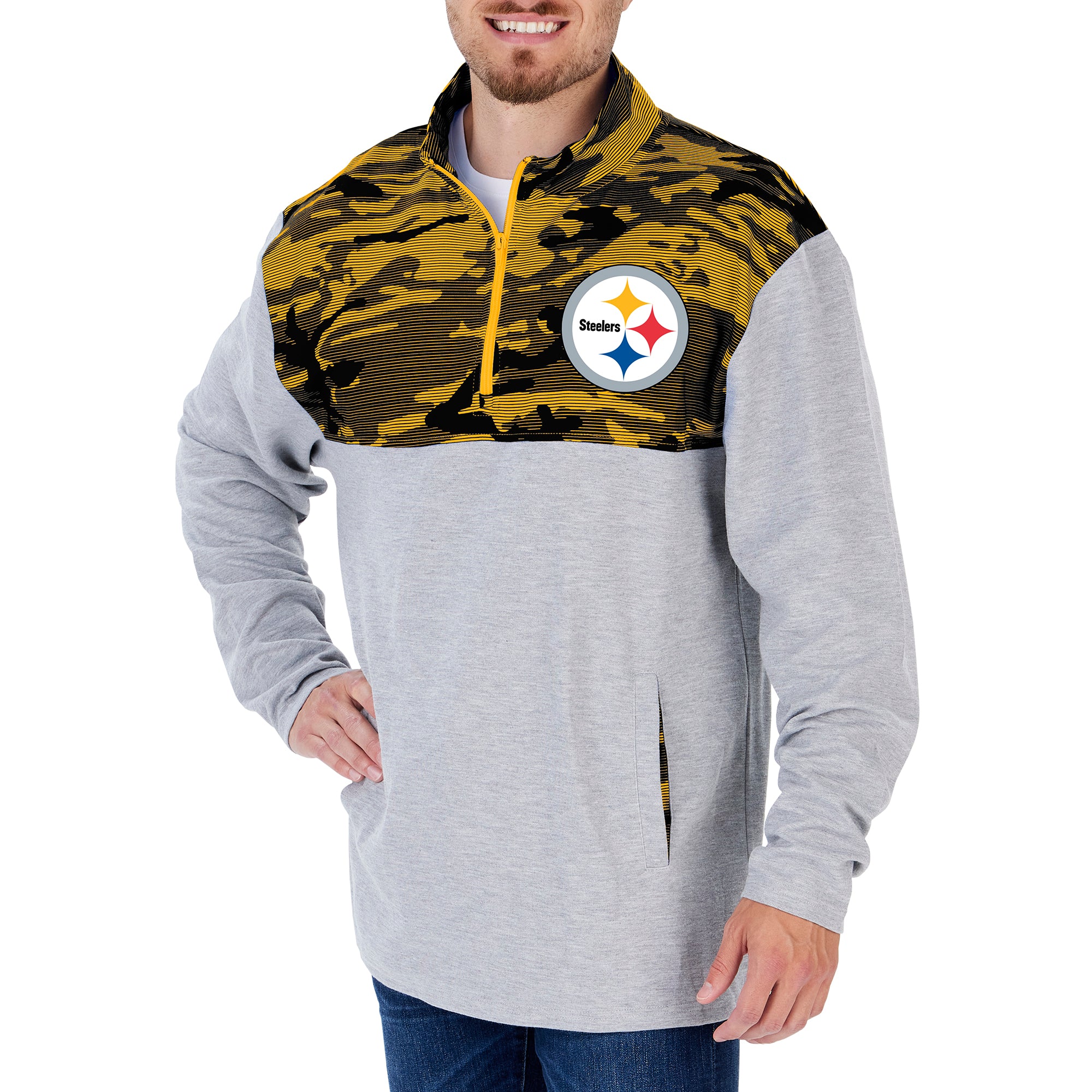 Zubaz Men's NFL Pittsburgh Steelers 1/4 Zip Fleece Pullover with Camo Lines