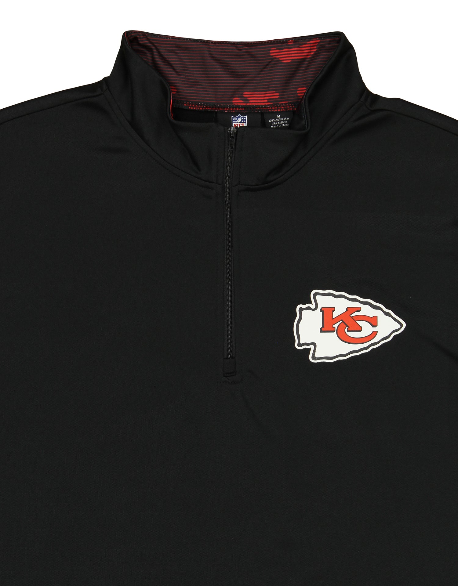 Zubaz NFL Men's Kansas City Chiefs Camo Lines Collar 1/4 Zip Fleece Top, Black