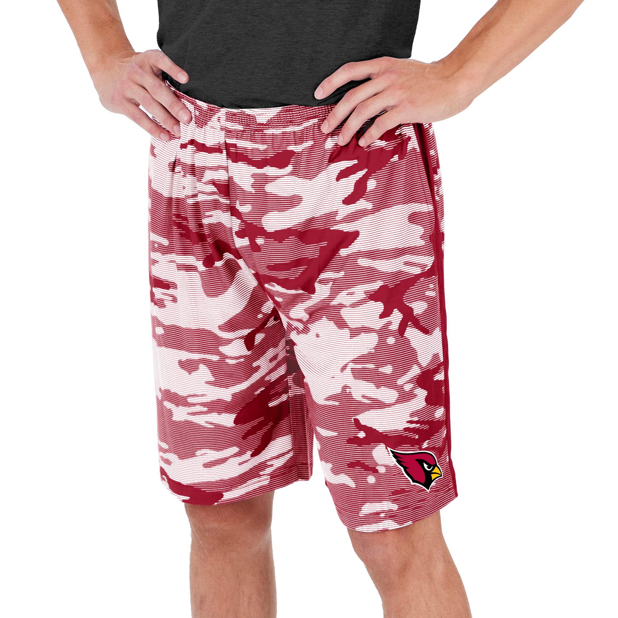 Zubaz NFL Men's ARIZONA CARDINALS MAROON/WHITE CAMO LINES SHORT W/ SIDE STRIPE Large