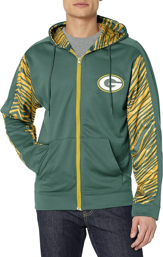 Zubaz NFL GREEN BAY PACKERS TEAM COLOR FULL ZIP HOOD W/ 2-COLOR ZEBRA ACCENTS