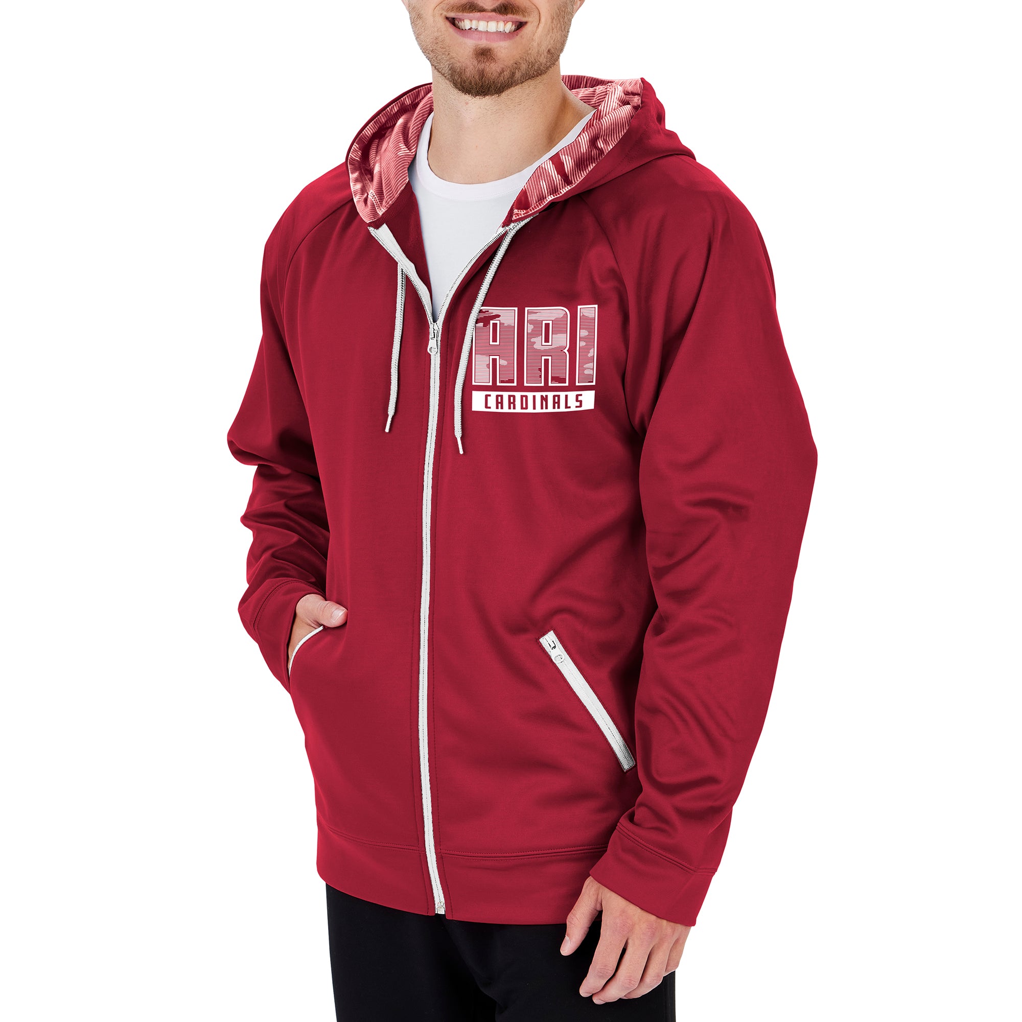 Zubaz NFL Men's Arizona Cardinals Full Zip Camo Hoodie With Team Color Camo Lines