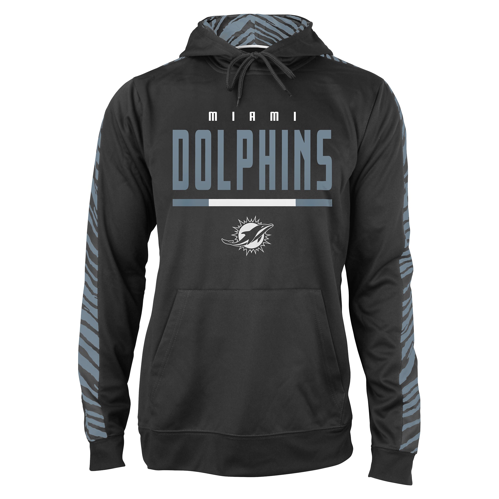 Zubaz NFL Men's Black and Grey Tonal Zebra Hoodie and Sleeve Miami Dolphins