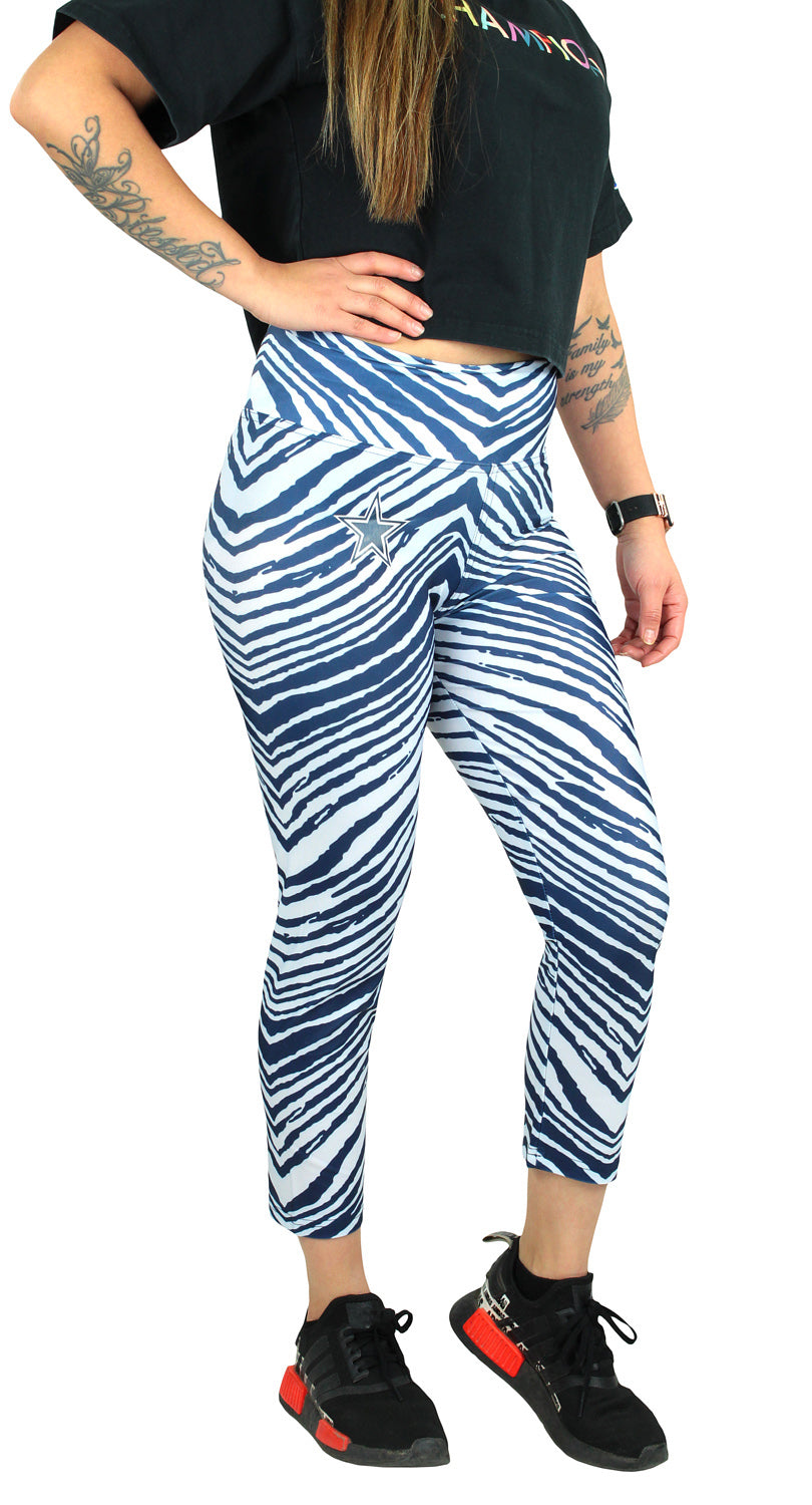 Zubaz NFL Women's Dallas Cowboys 2 Color Zebra Print Capri Legging