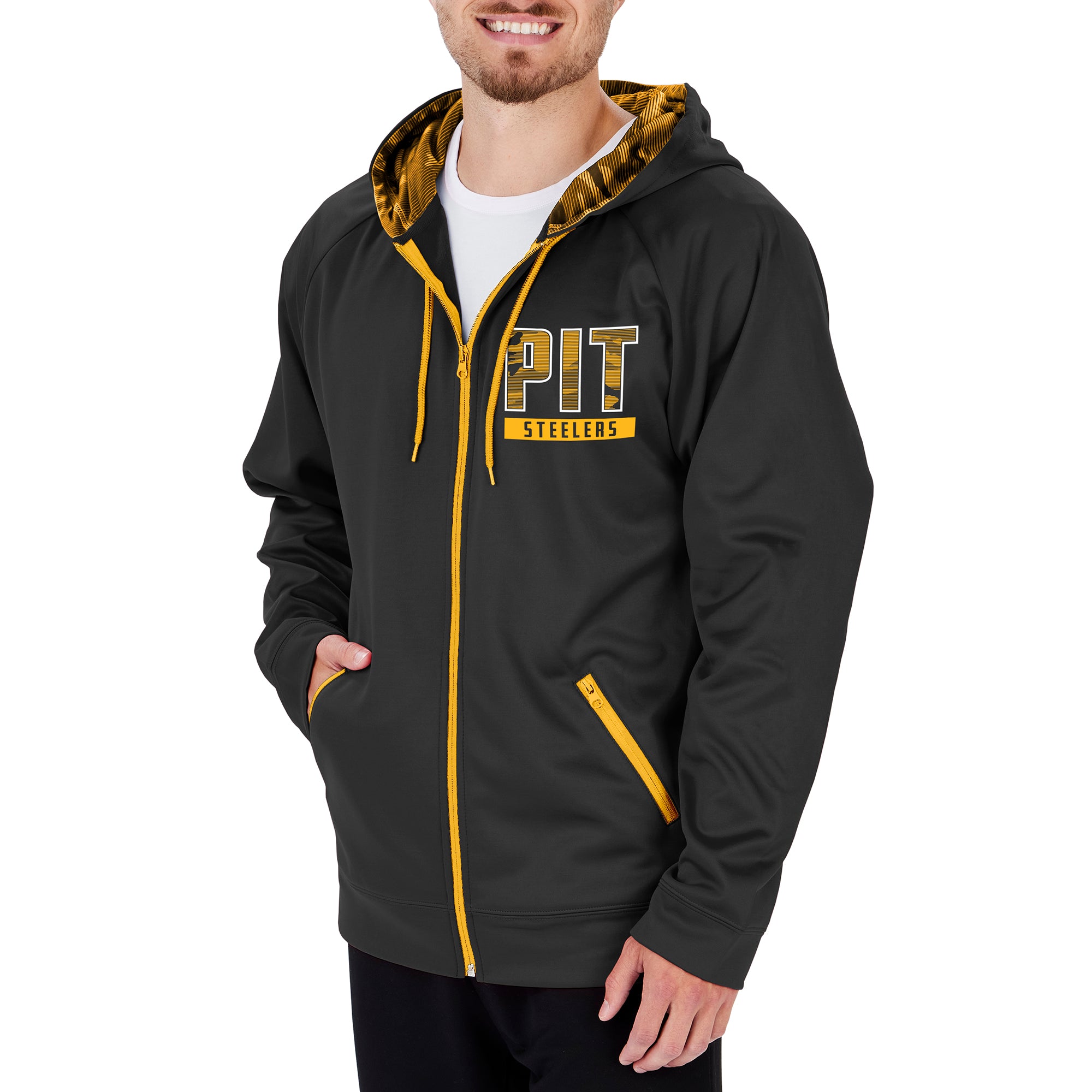 Zubaz NFL Men's Pittsburgh Steelers Full Zip Hoodie With Team Color Camo Lines