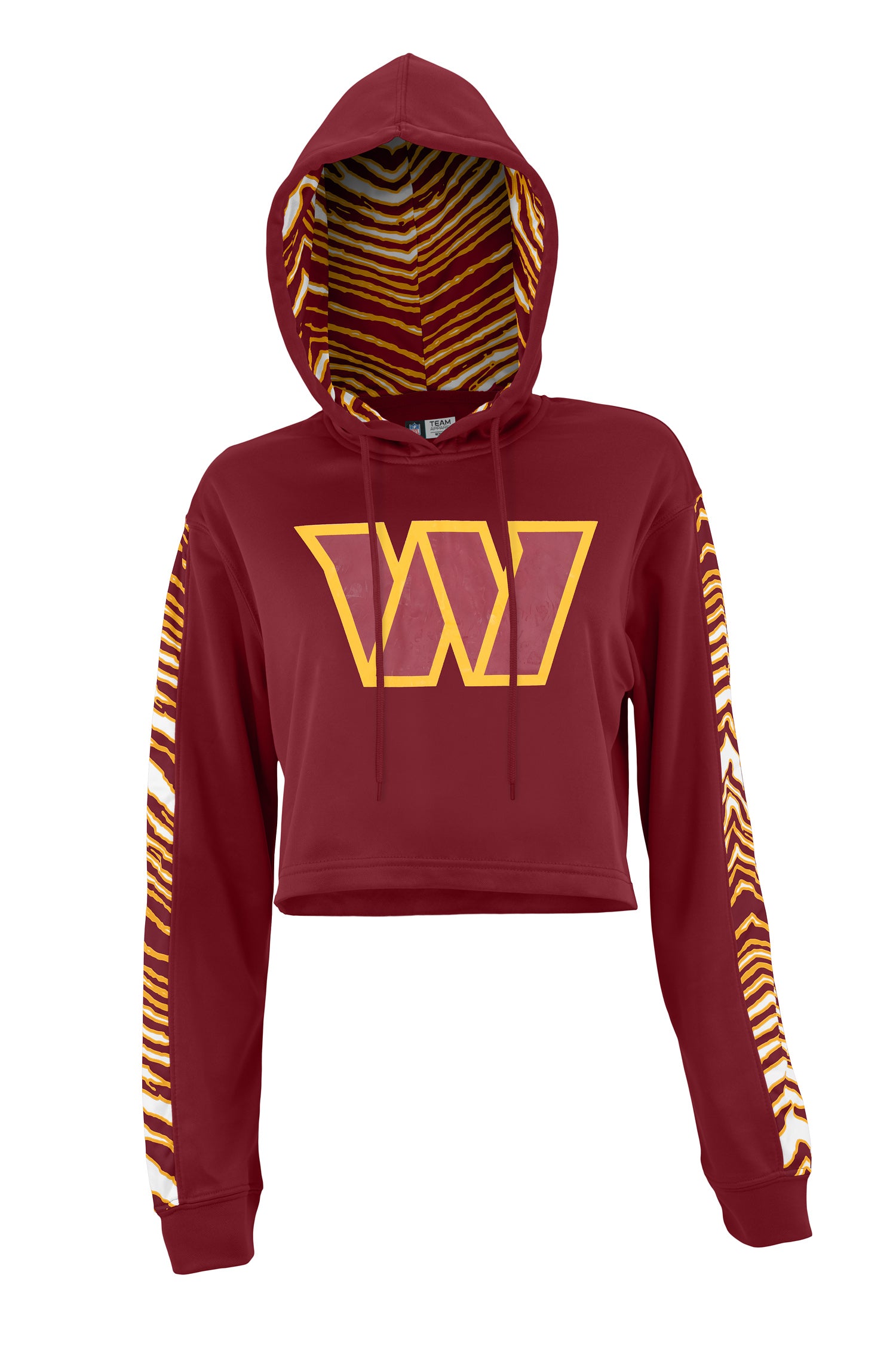 Zubaz NFL Women's Washington Commanders Zebra Team Logo Crop Top Hoodie