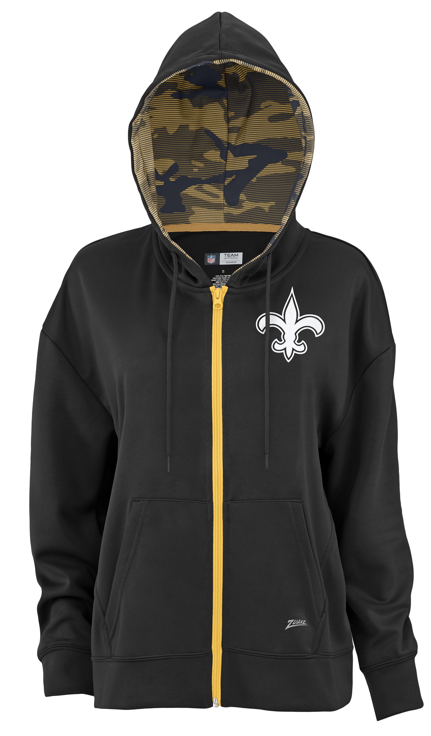 Zubaz NFL Women's Standard Full Zip Hoodie New Orleans Saints