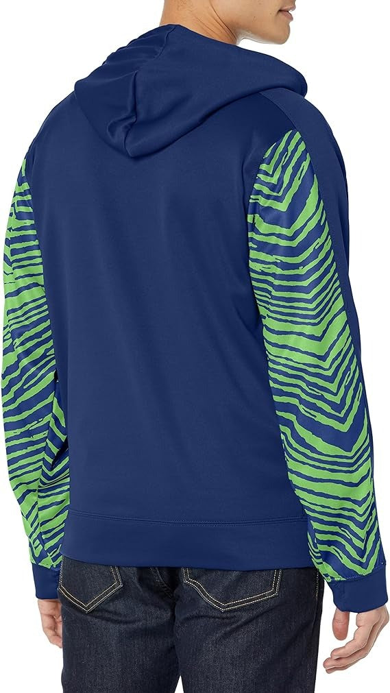 Zubaz Men's Seattle Seahawks Team Color Zebra Accent Full Zip Hoodie