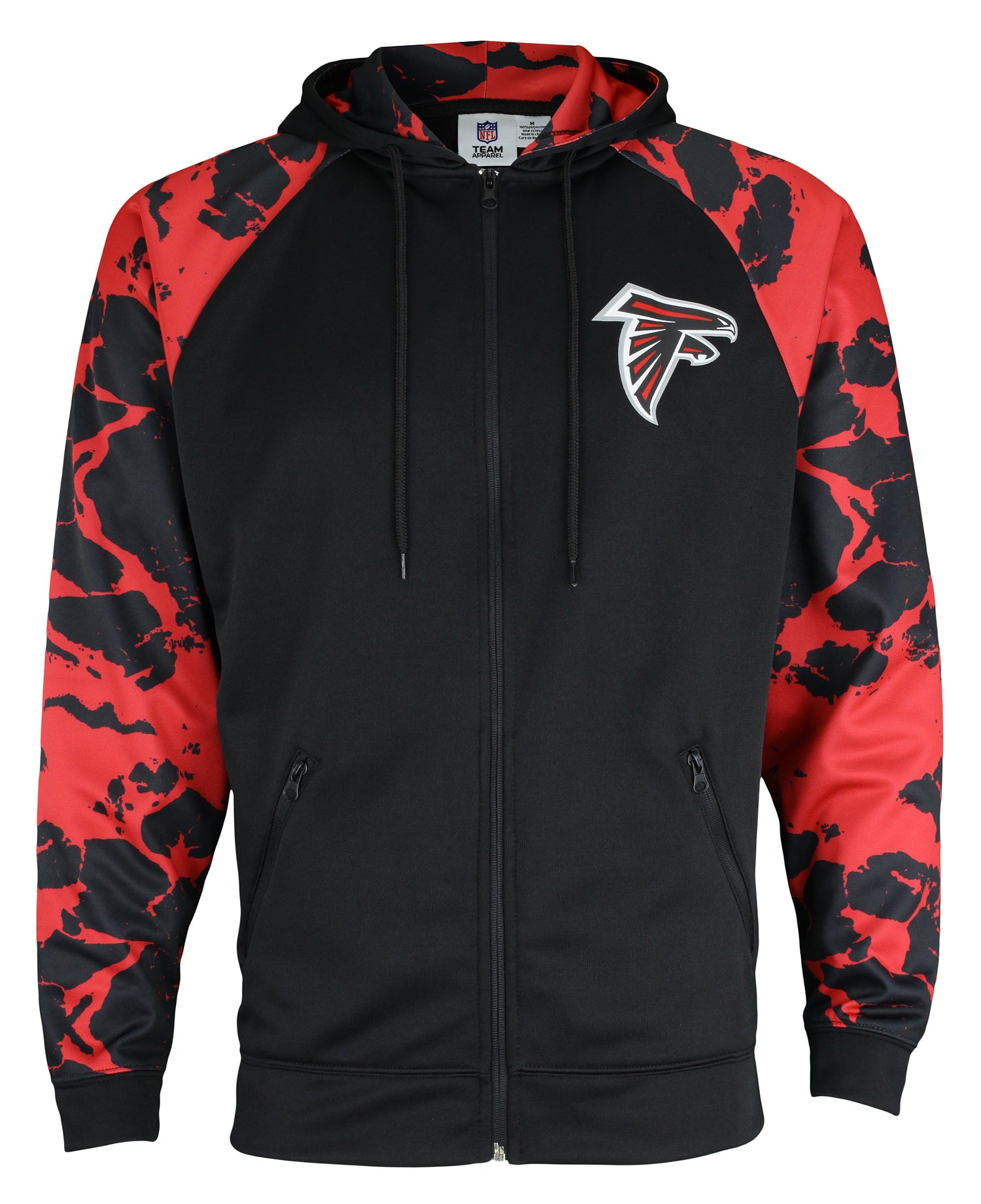 Zubaz NFL Men's Atlanta Falcons Performance Full Zip Hoodie with Lava Sleeves