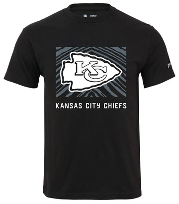 Zubaz NFL Unisex Cotton Heavyweight Short Sleeve T-Shirt Black With Grey Tonal Zebra Square Logo for Men and Women, Kansas City Chiefs