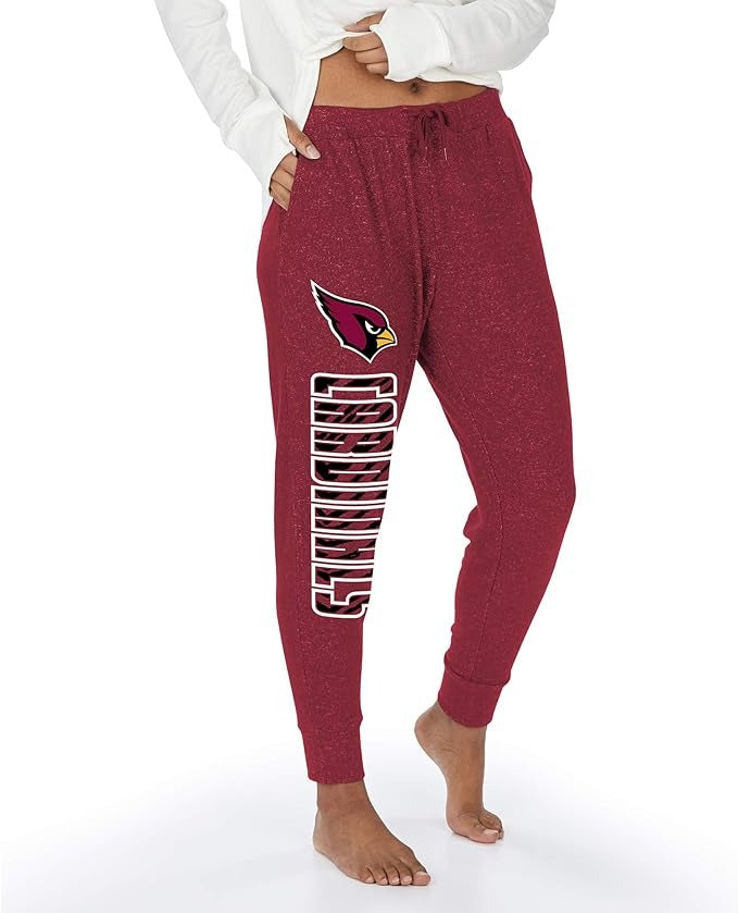 Zubaz NFL ARIZONA CARDINALS MARLED MAROON WOMENS SOFT JOGGER W/ VERTICAL GRAPHIC