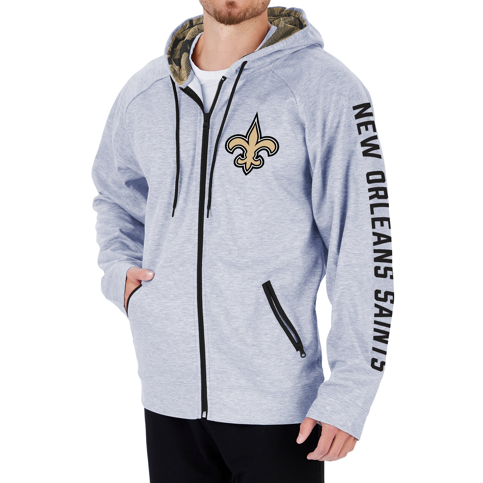 Zubaz NFL Men's New Orleans Saints Full Zip Hoodie W/ Camo Lines