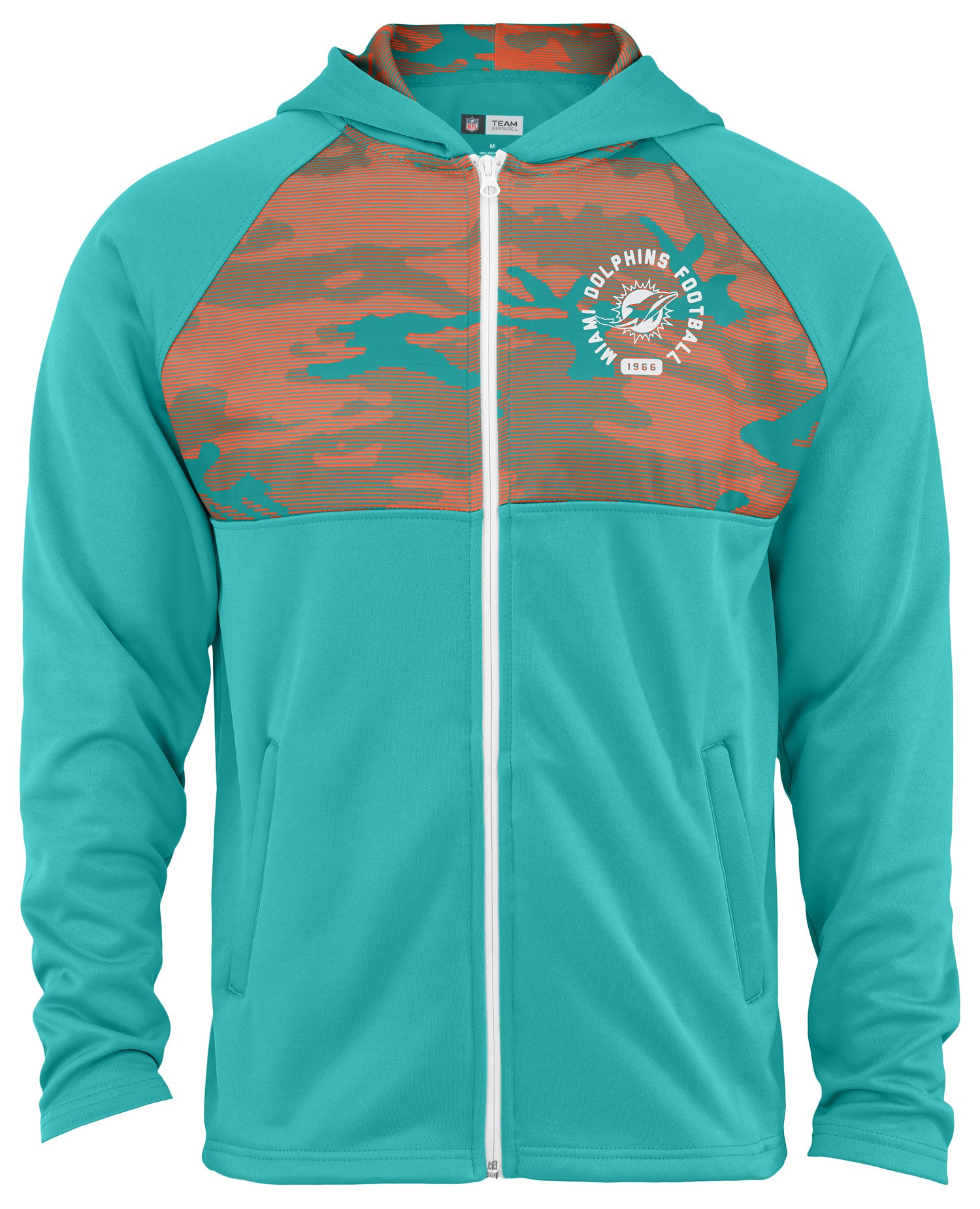 Zubaz NFL Men's Standard Full Zip Hoodie With Yoke Miami Dolphins