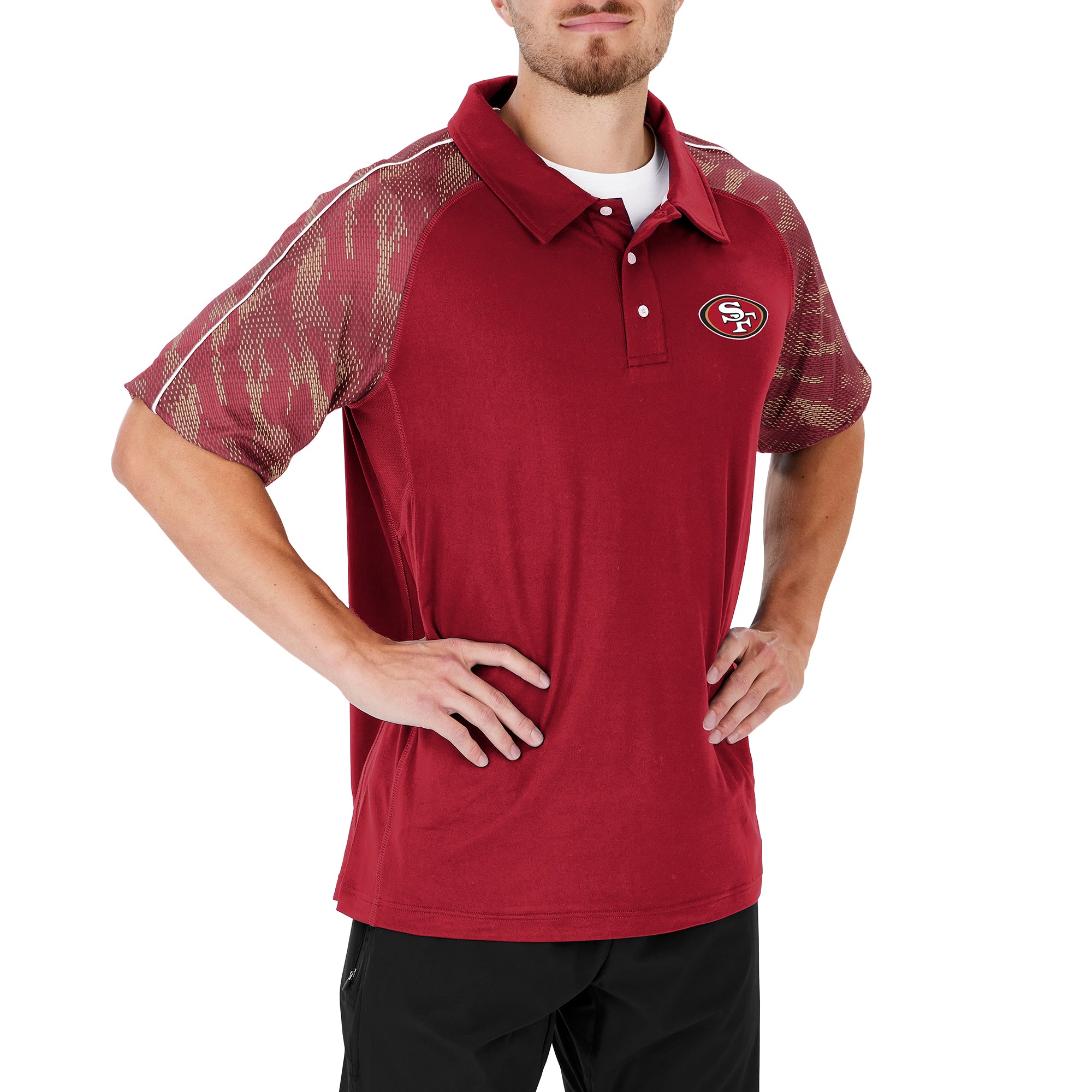 Zubaz NFL Men's San Francisco 49ers Elevated Field Polo W/ Viper Print Accent