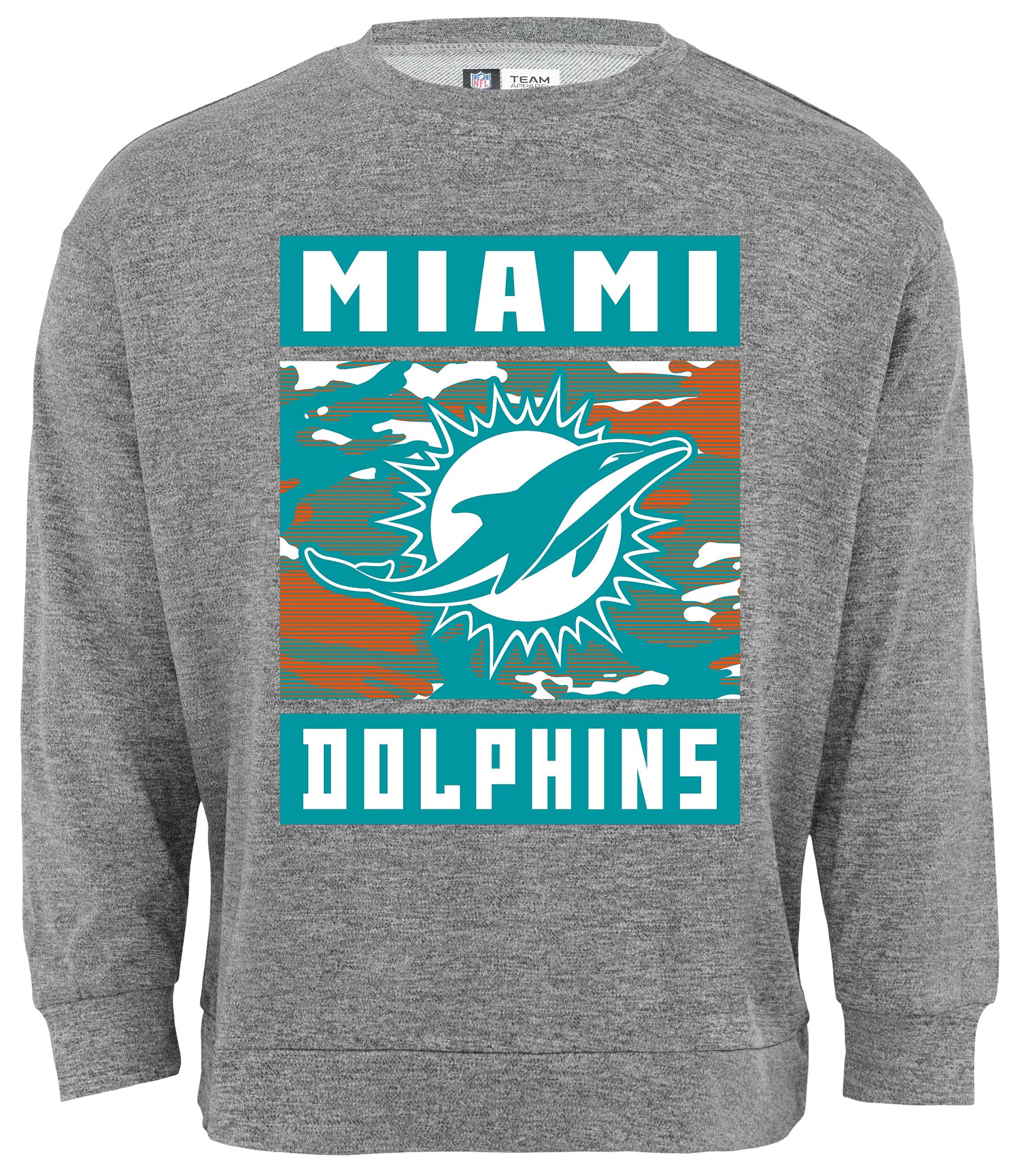 Zubaz NFL Men's Miami Dolphins Heather Grey Camo Team Crewneck Sweatshirt