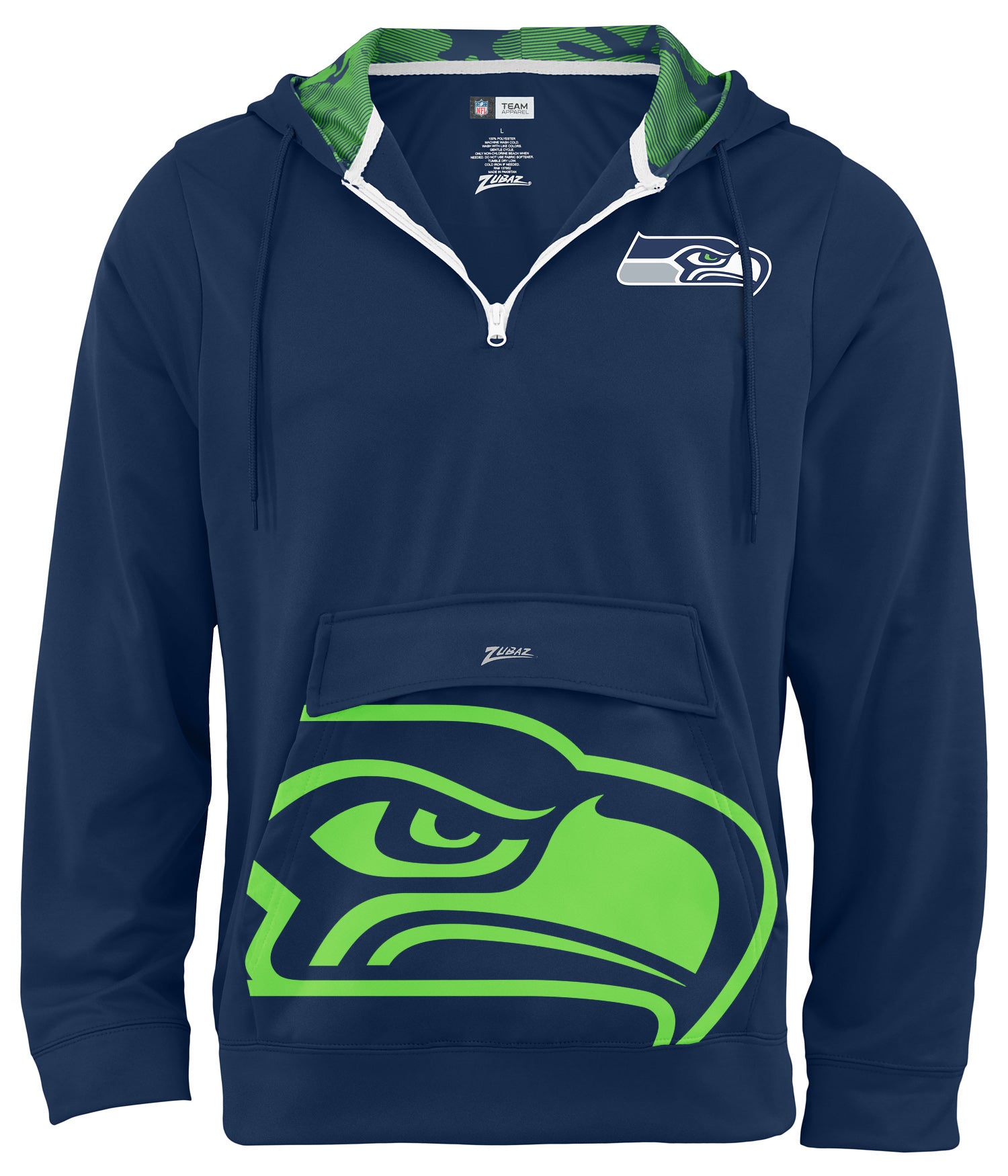 Zubaz NFL Men's 1/4 Zip Big Pocket Team Logo Hoodie Seattle Seahawks