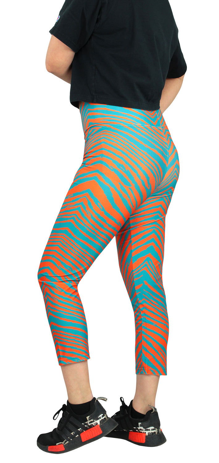 Zubaz NFL Women's Miami Dolphins 2 Color Zebra Print Capri Legging