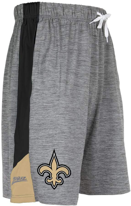 Zubaz NFL Football Men's New Orleans Saints Tonal Gray Space Dye W/Solid Stripe Shorts