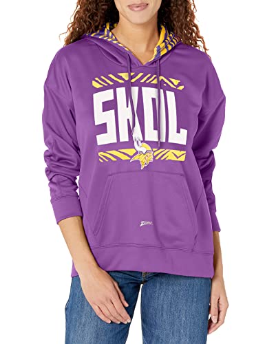 Zubaz NFL Women's Minnesota Vikings Solid Team Color Hoodie with Zebra Details