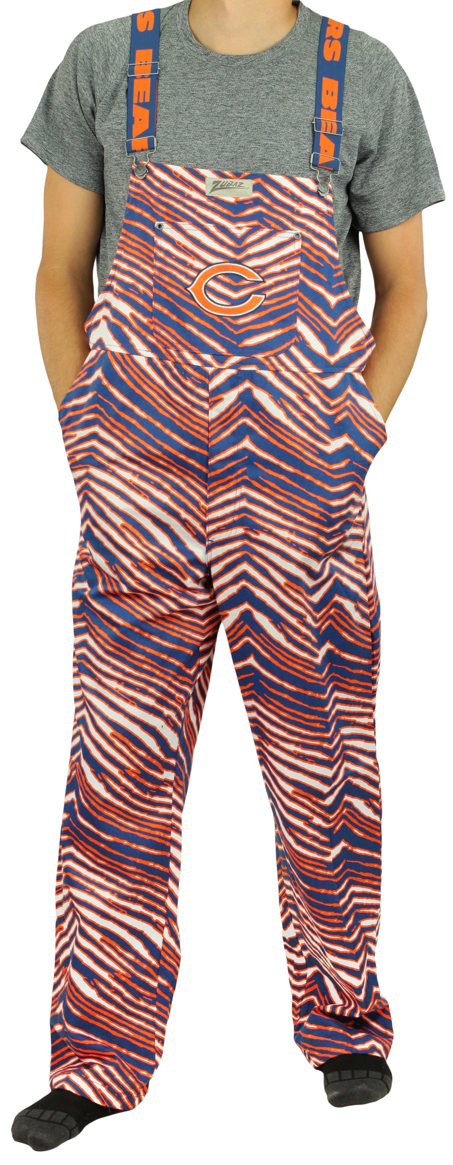 Zubaz NFL Men's Chicago Bears Zebra Printed Team Bib Overalls