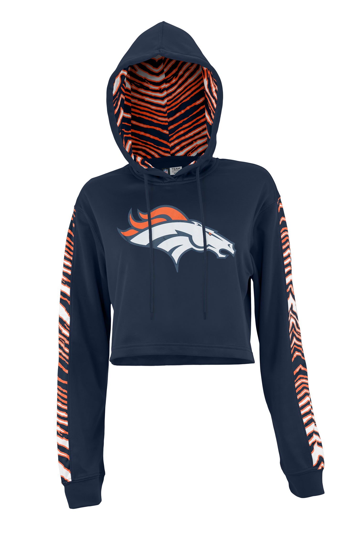 Zubaz NFL Women's Denver Broncos Zebra Team Logo Crop Top Hoodie