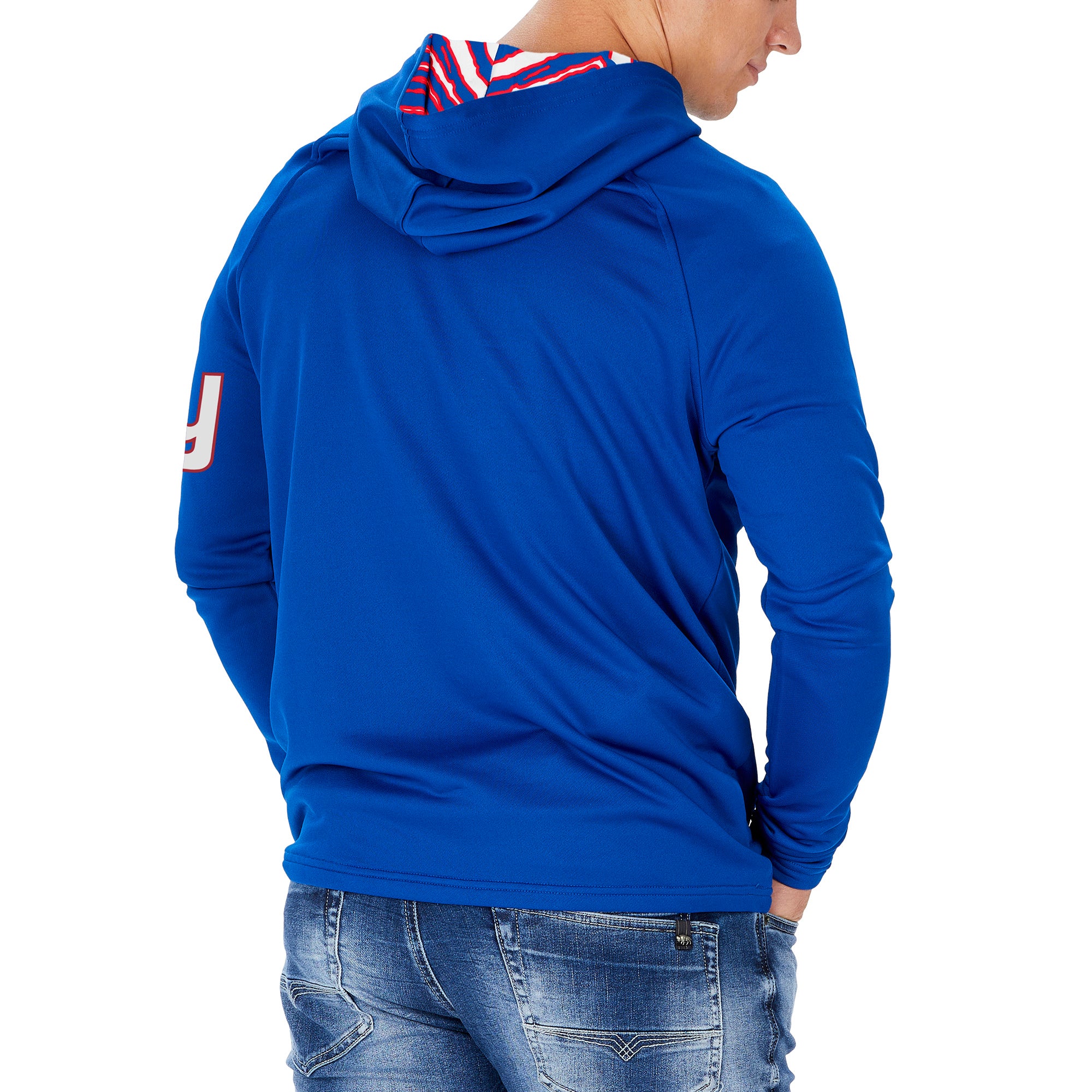 Zubaz NFL Men's Light Weight Team Color Hoodie With 3 Tone Zebra Lined Hood, Great Play Logo, New York Giants