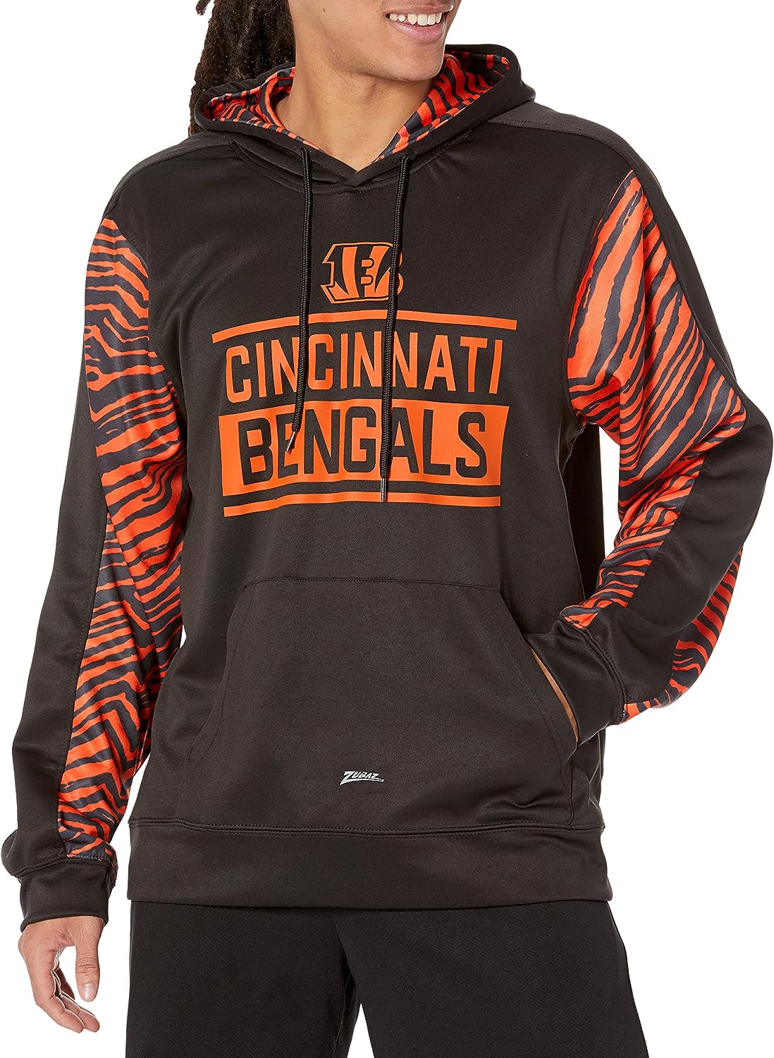 Zubaz NFL Men's Cincinnati Bengals Team Color with Zebra Accents Pullover Hoodie