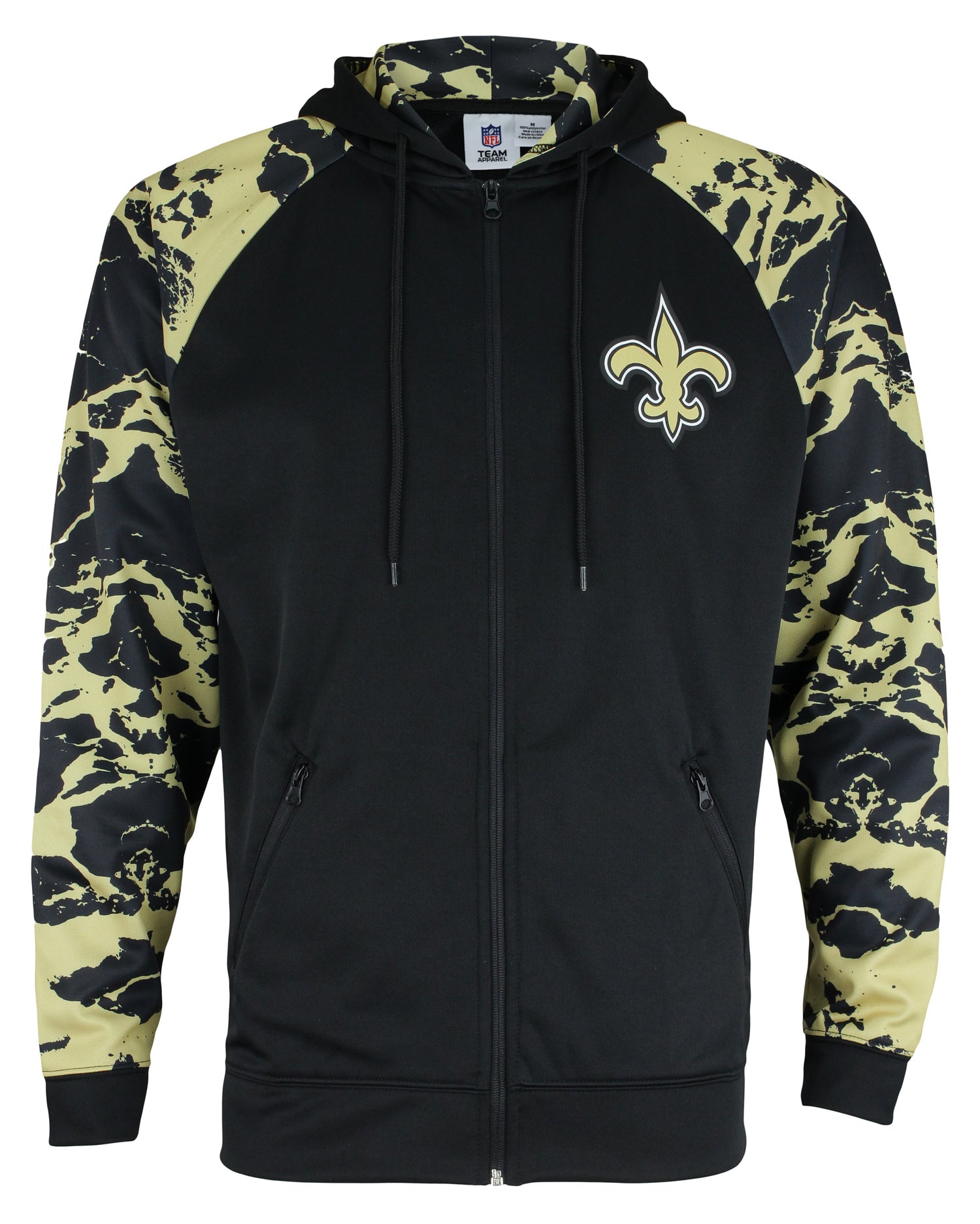 Zubaz NFL Men's New Orleans Saints Performance Full Zip Hoodie with Lava Sleeves