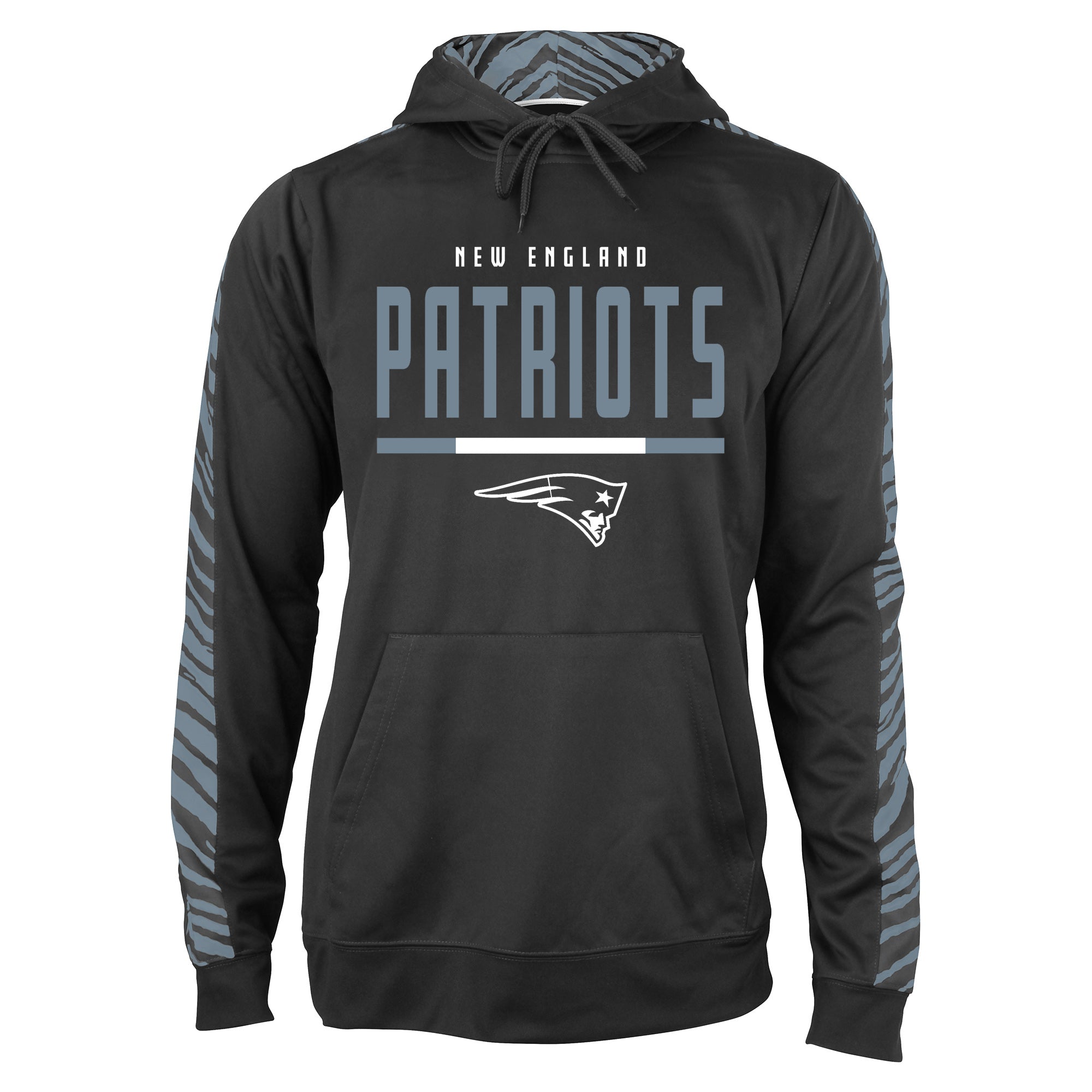 Zubaz NFL Men's Black and Grey Tonal Zebra Hoodie and Sleeve New England Patriots