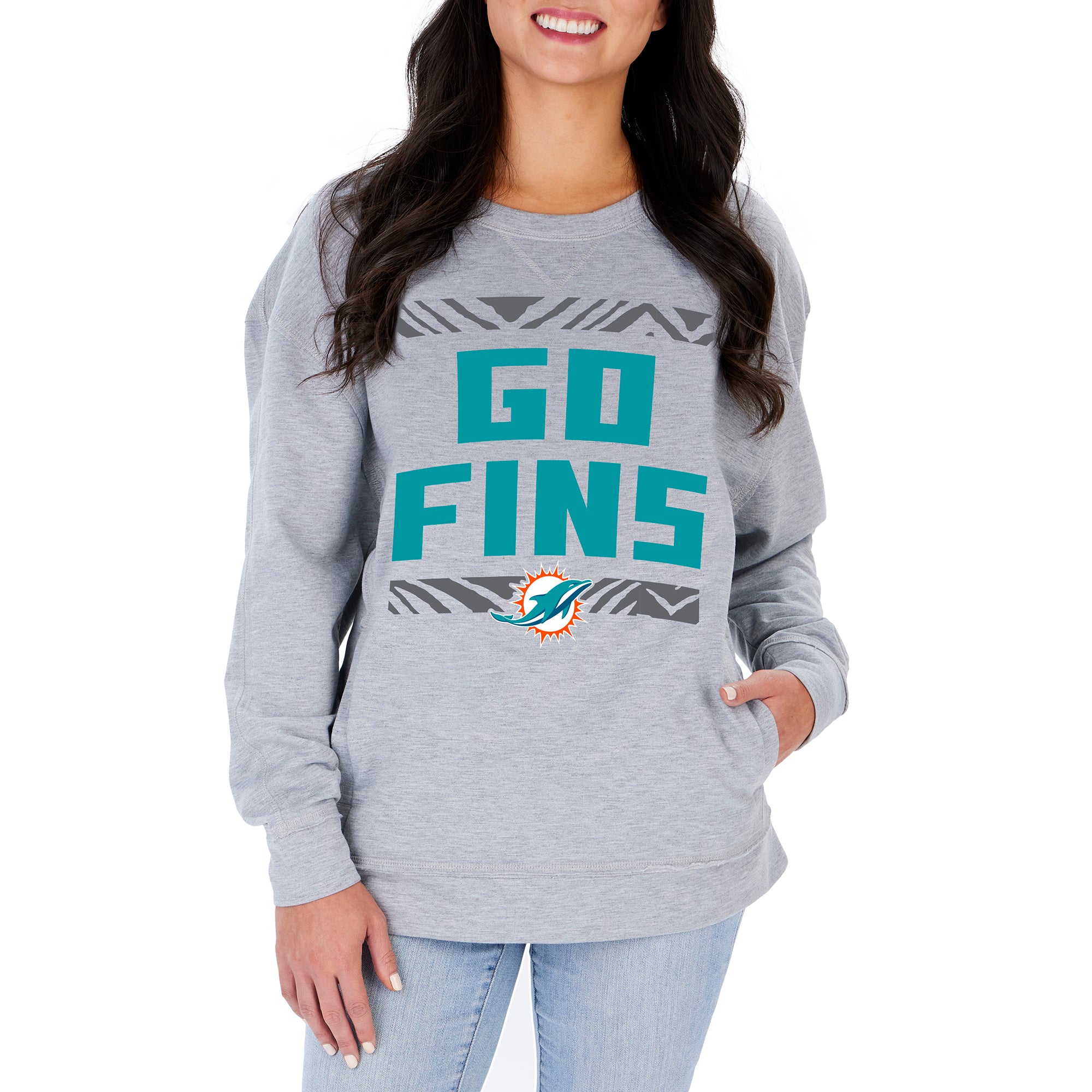 Zubaz NFL Women's Miami Dolphins Heather Gray Crewneck Sweatshirt