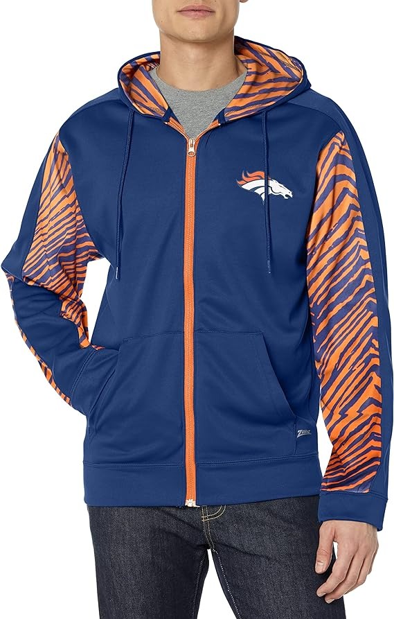 Zubaz NFL DENVER BRONCOS TEAM COLOR FULL ZIP HOOD W/ 2-COLOR ZEBRA ACCENTS