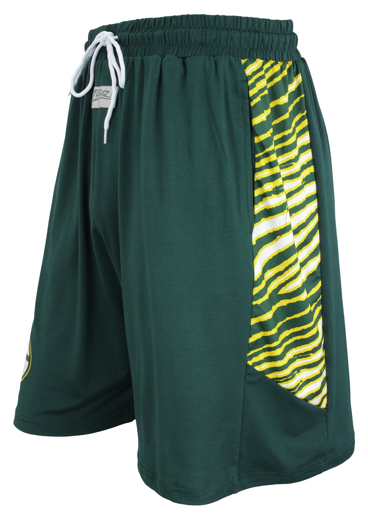 Zubaz NFL Men's Green Bay Packers Team Logo Zebra Side Seam Shorts, Green