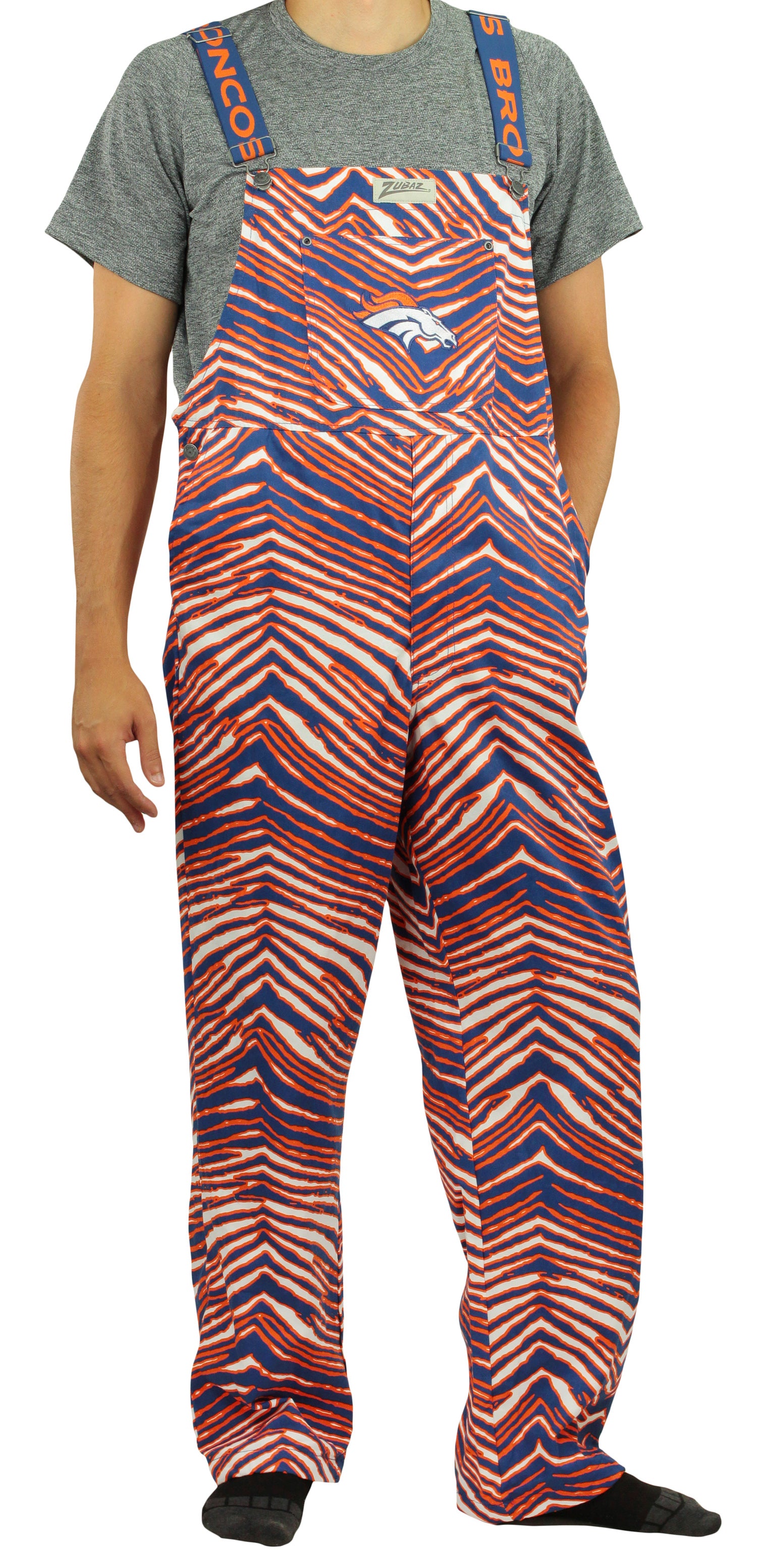 Zubaz NFL Men's Denver Broncos Zebra Printed Team Bib Overalls