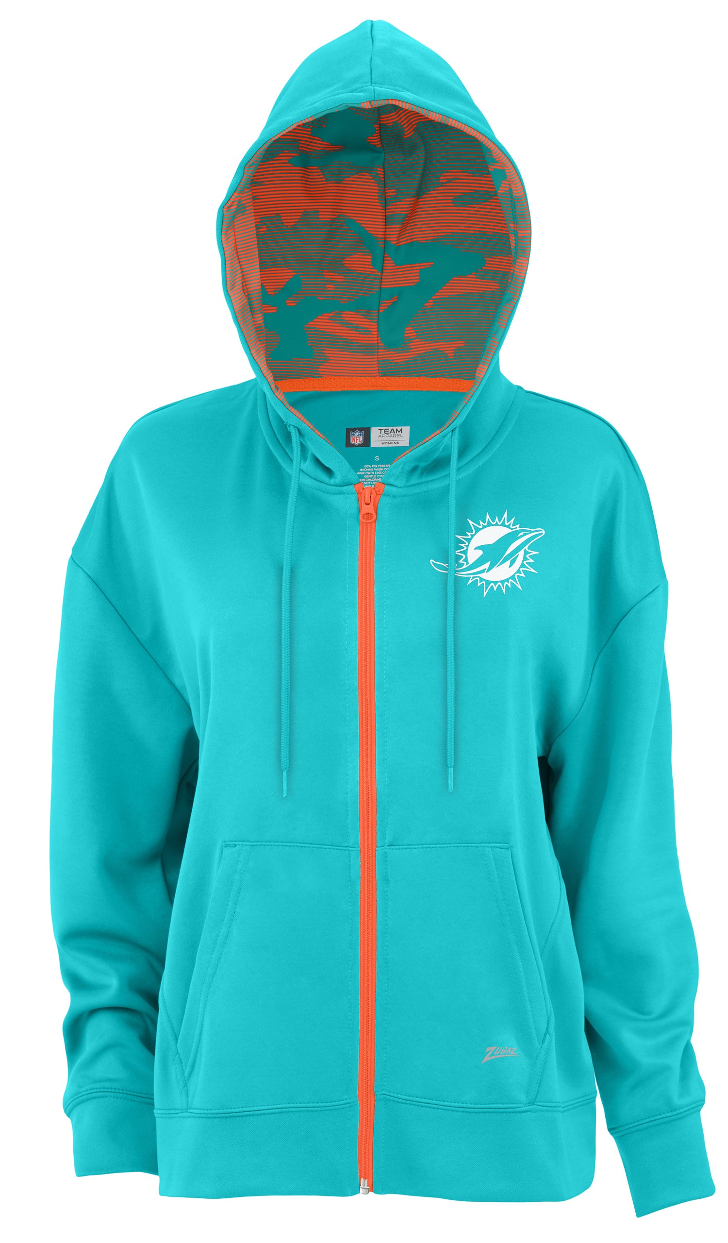 Zubaz NFL Women's Standard Full Zip Hoodie Miami Dolphins