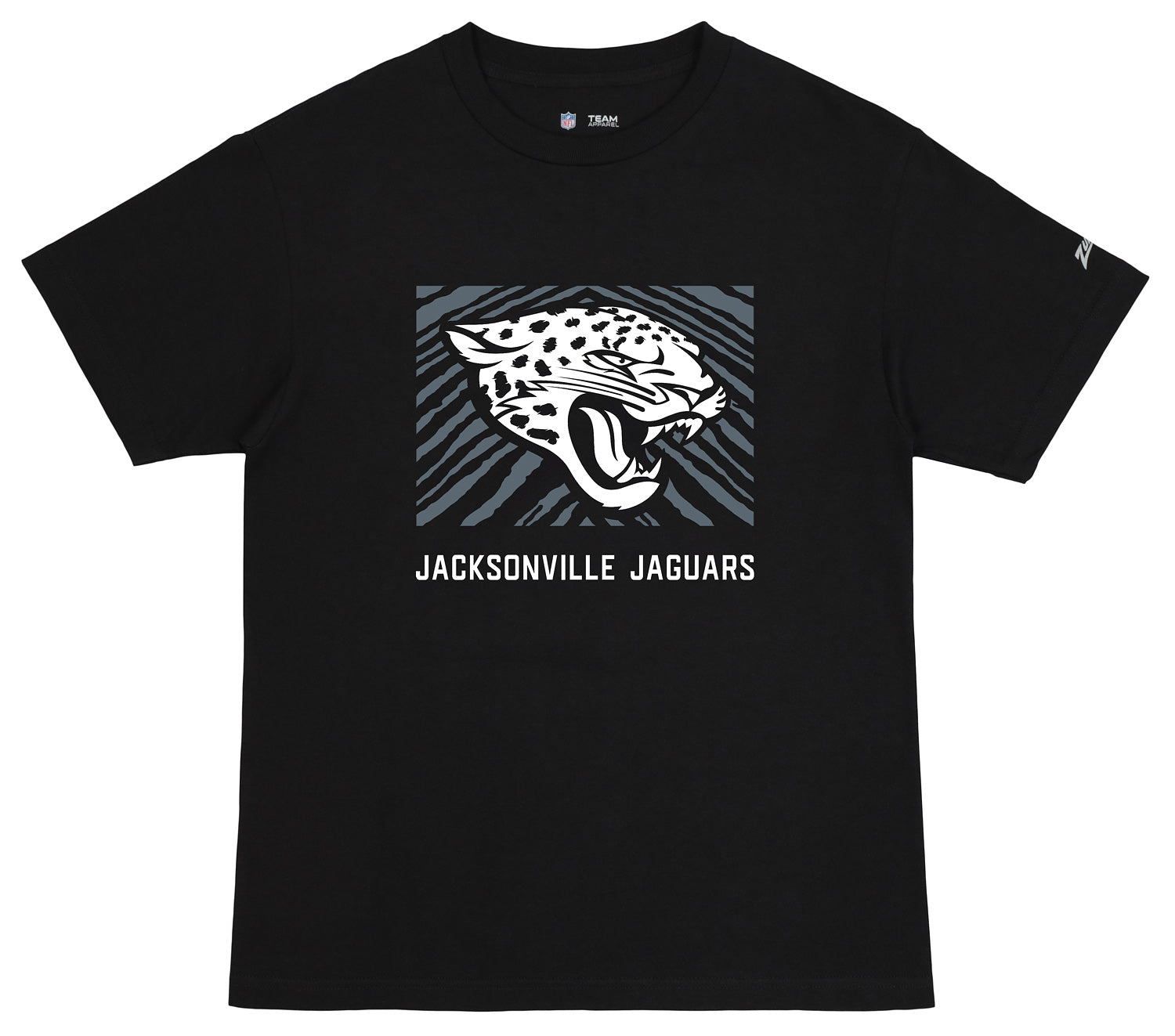 Zubaz NFL Unisex Cotton Heavyweight Short Sleeve T-shirt Black With Grey Tonal Tunnel Logo, Jacksonville Jaguars