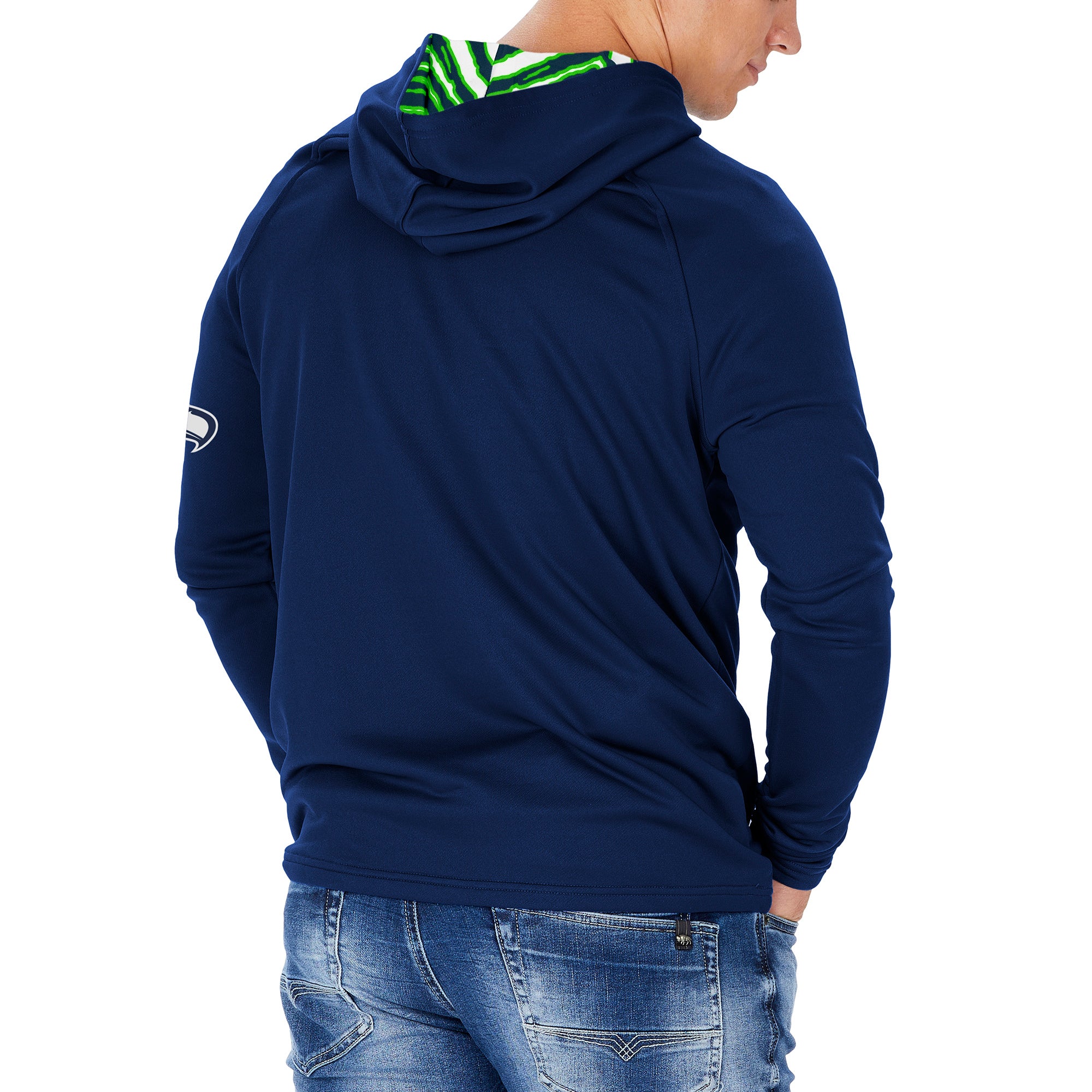 Zubaz NFL Men's Light Weight Team Color Hoodie With 3 Tone Zebra Lined Hood, Great Play Logo, Seattle Seahawks