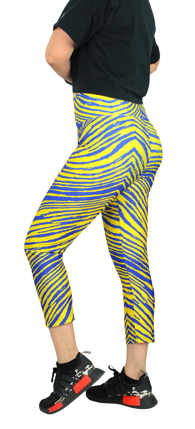 Zubaz NFL Women's LOS ANGELES RAMS RAMS BLUE/YELLOW 2-COLOR ZEBRA CAPRI LEGGING Large